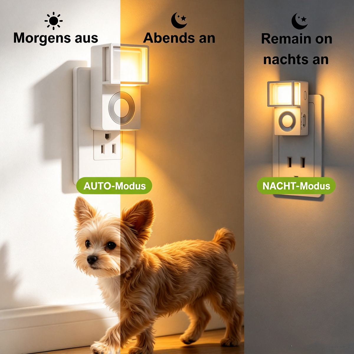 LED Steckdosen Nachtlicht mit Geräuschsensor (2er Pack) – Automatisches Baby Schlummerlicht mit Geräusch- & Lichtsensor, Smartes Orientierungslicht für Schlafzimmer, Flur & Treppe