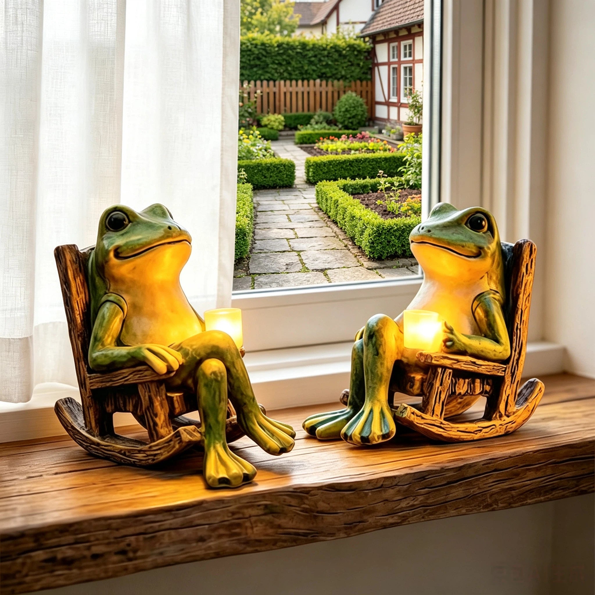 Niedliche Frosch Deko Figur auf Schaukelstuhl – Handgefertigte Garten & Tisch Deko aus Kunstharz – Gemütliche Froschfigur für Balkon, Fensterbank, Garten & Wohnzimmer – Kreative Geschenkidee