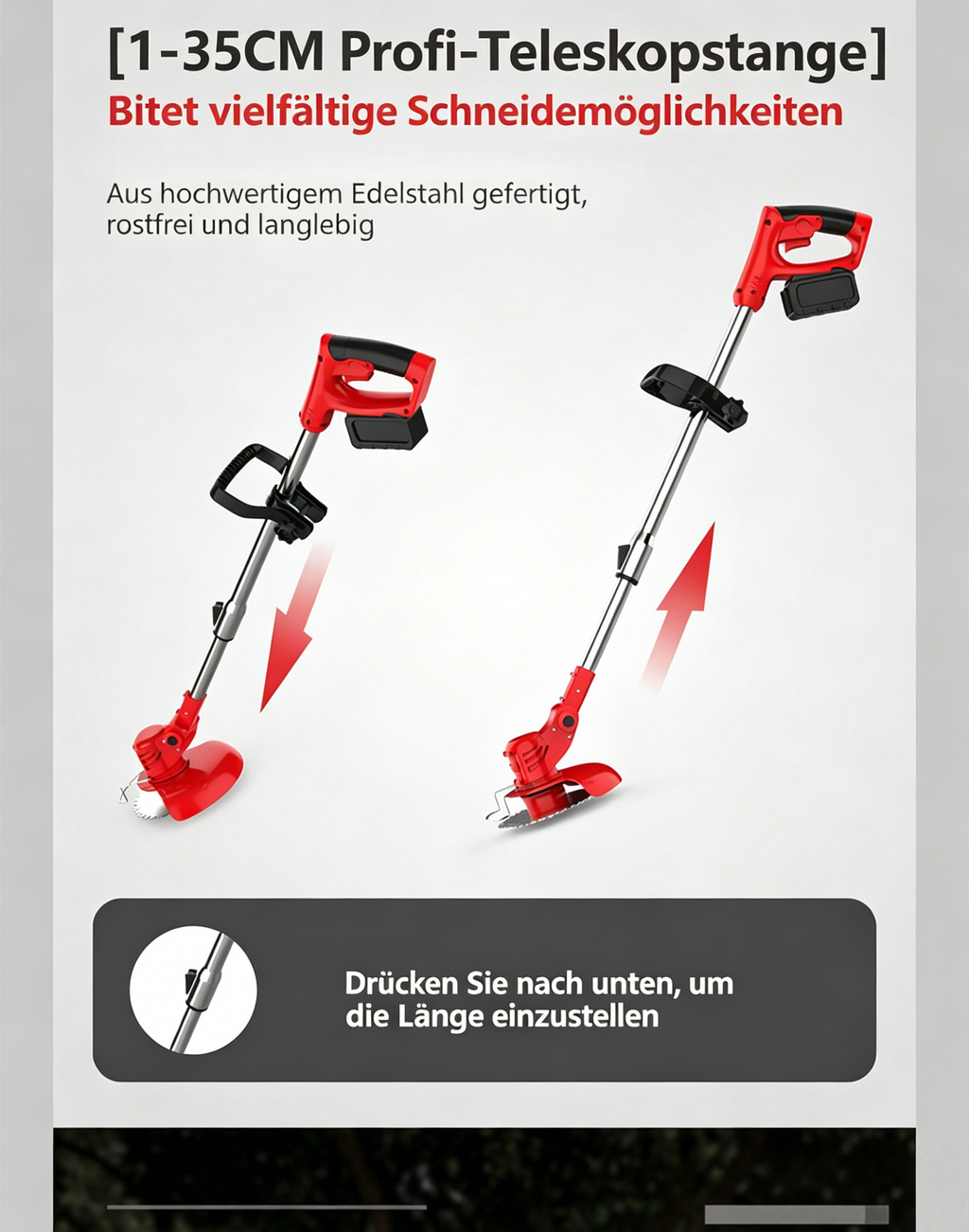 3-in-1 Akku-Rasentrimmer Set: Multifunktions-Gartengerät mit Hackfunktion für Rasen & Obstgarten
