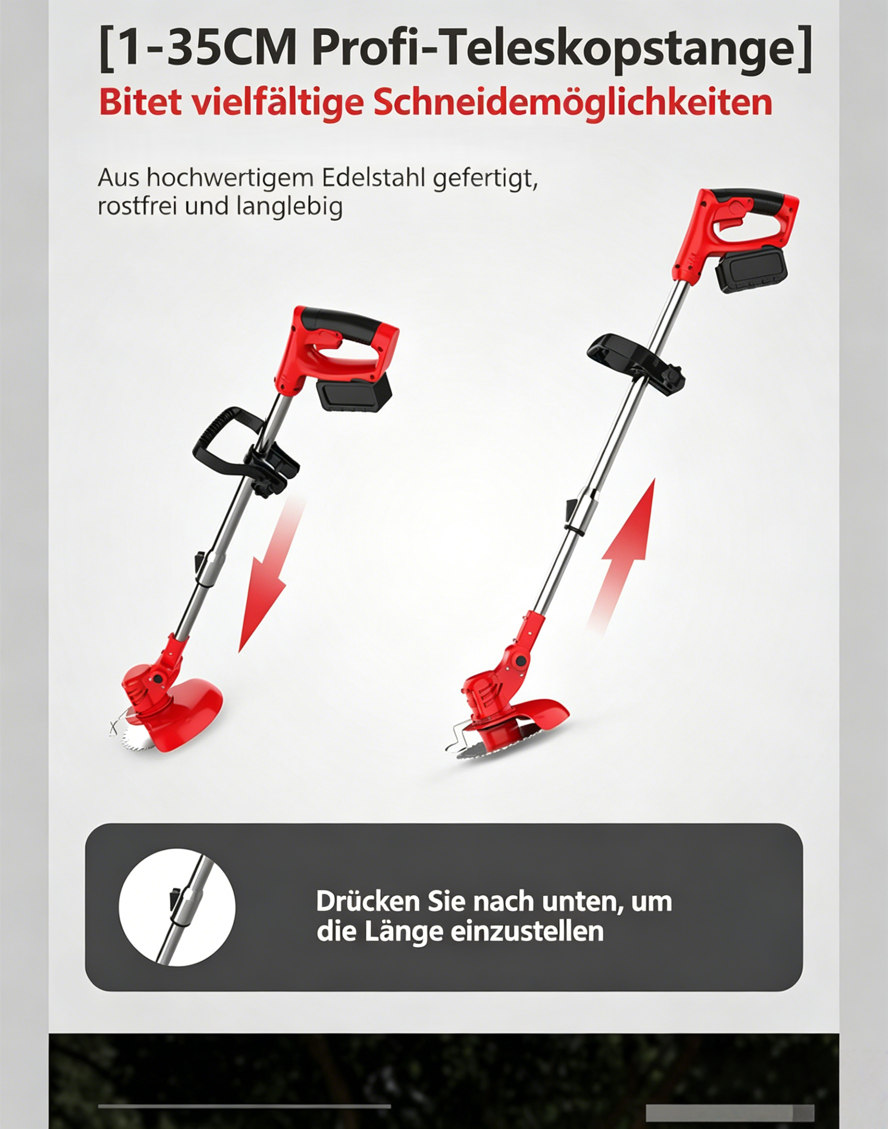 3-in-1 Akku-Rasentrimmer Set: Multifunktions-Gartengerät mit Hackfunktion für Rasen & Obstgarten