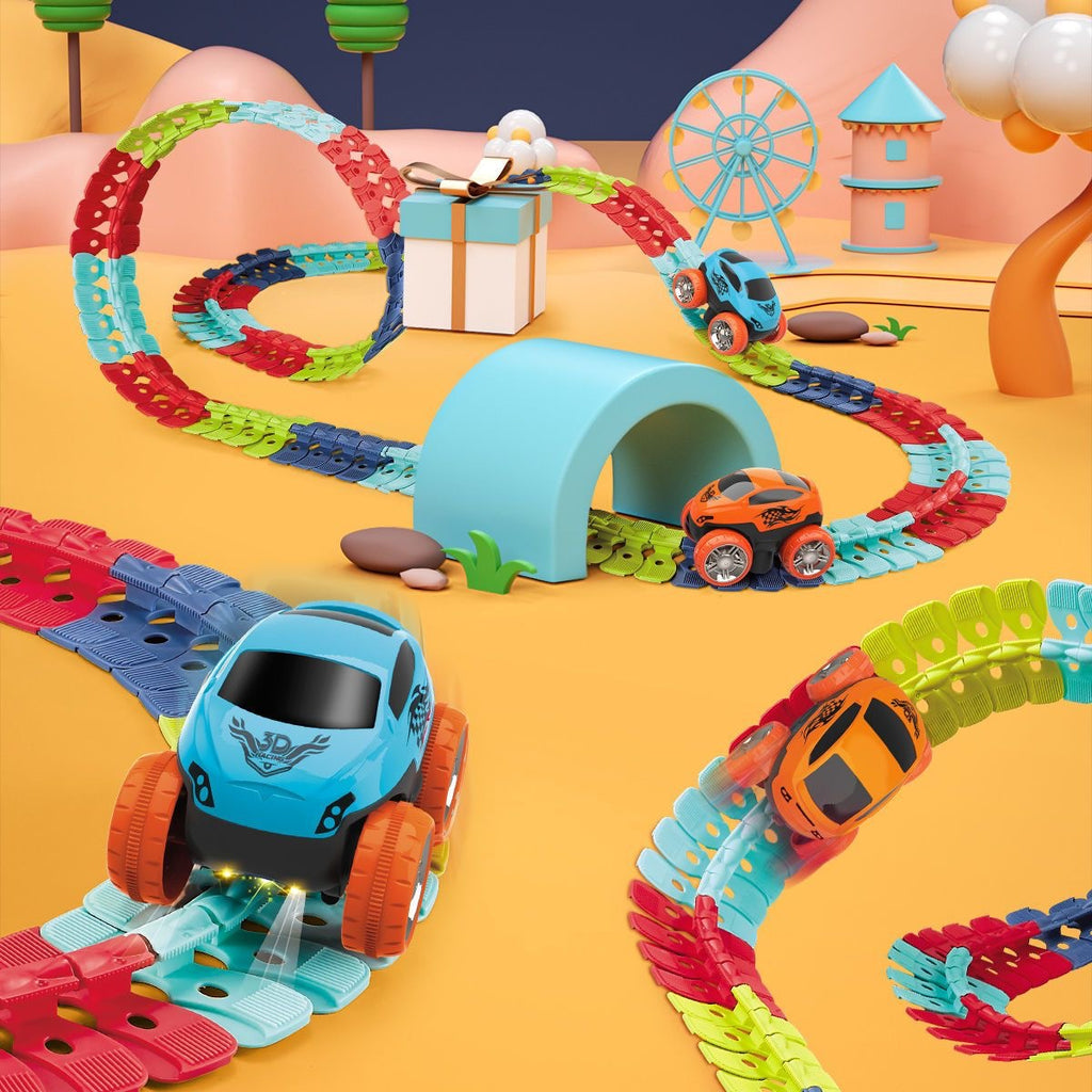 Anti Schwerkraft Rennbahn Set für Kinder Elektrisches Schienenauto mit 360 Grad Loopings Flexibles Autorennbahn Spielzeug für Jungen und Mädchen