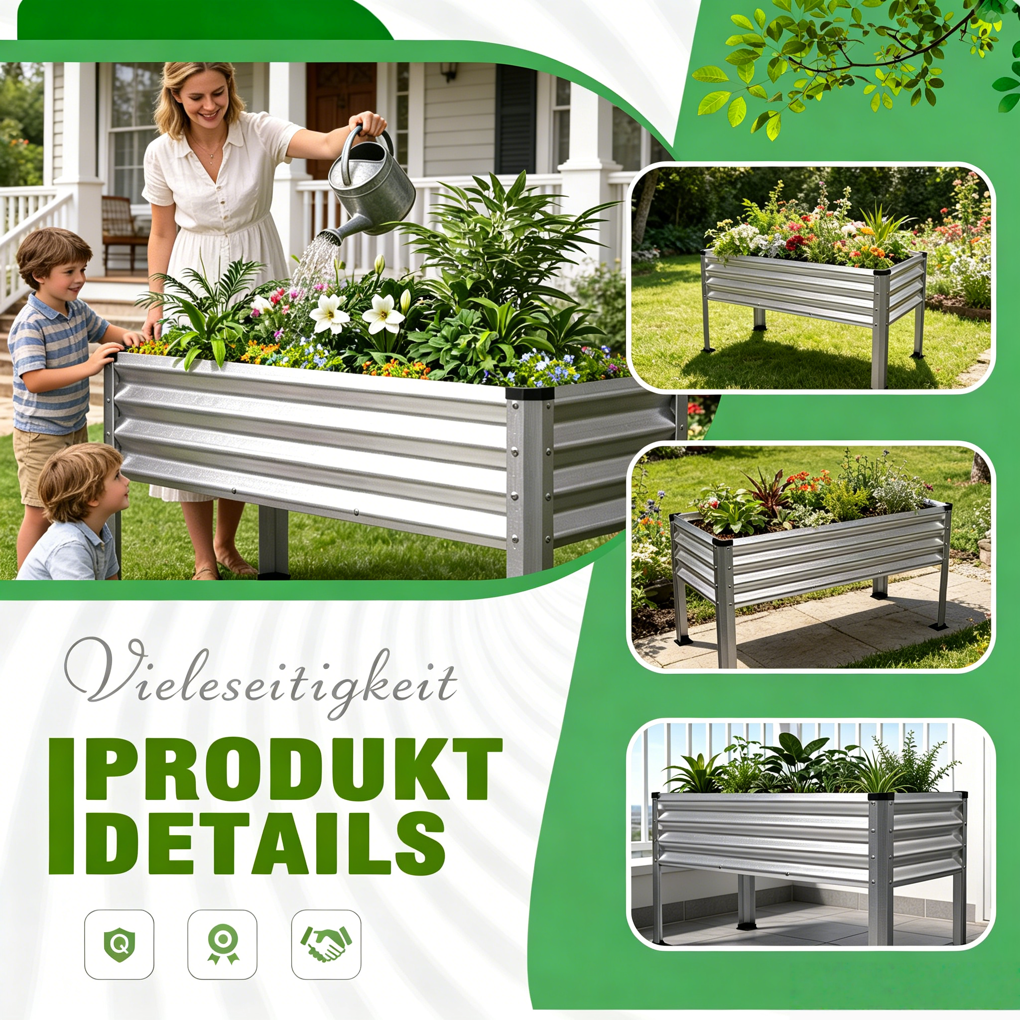 Hochbeet Metall verzinkt für Gemüse: Stabiler Pflanzkasten für Garten, Terrasse & Balkon