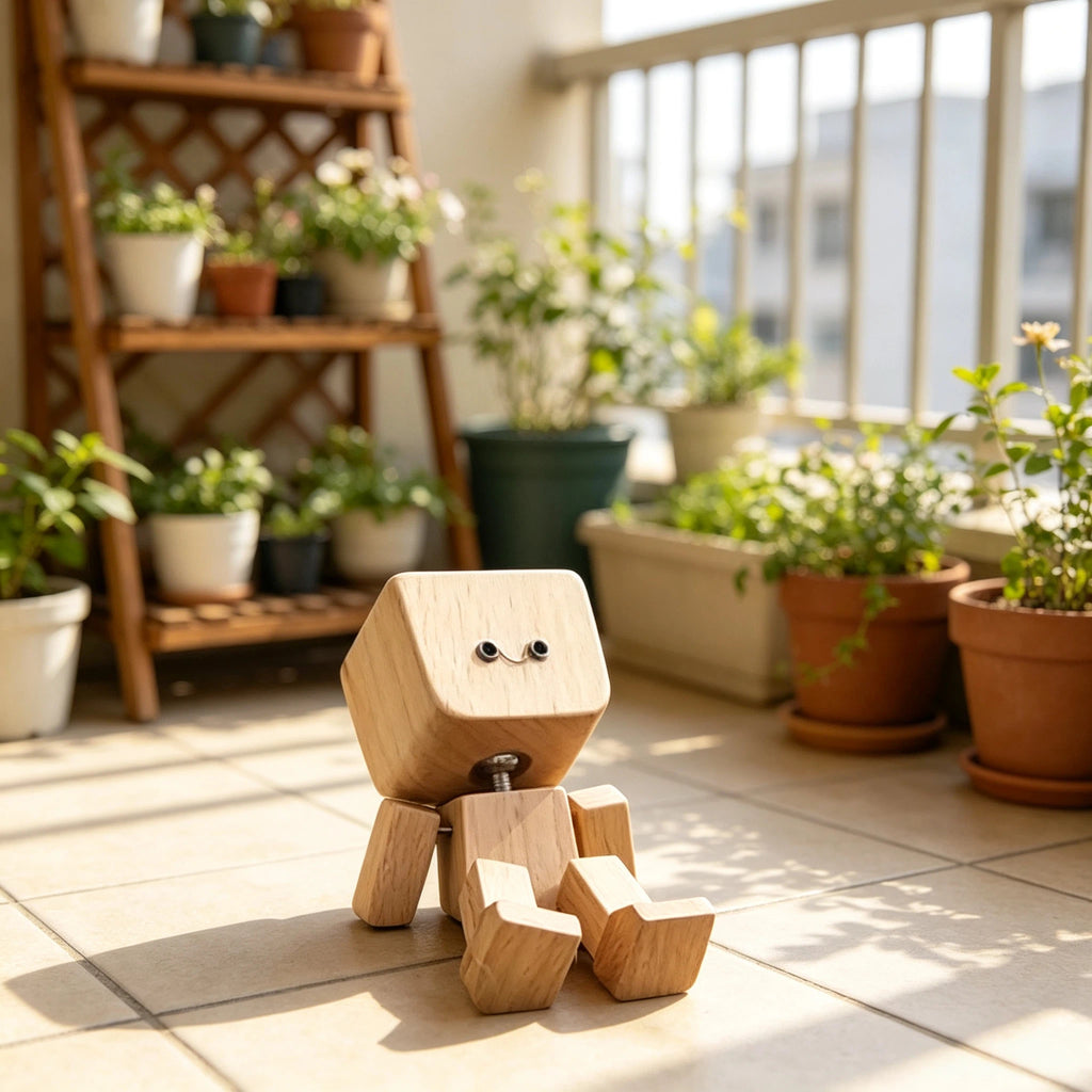 Niedliche Holz Roboter Figur mit Wechselbaren Gesichtern – Handgefertigte Deko Holzpuppe für Schreibtisch, Wohnzimmer & Kinderzimmer – Kreative Geschenkidee für Kinder & Erwachsene