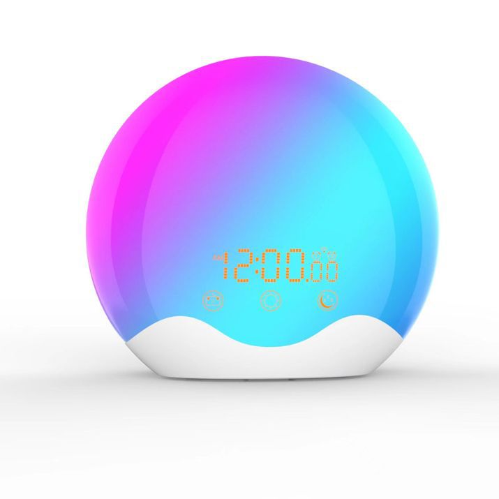 LED Lichtwecker im Muschel Design mit Sonnenaufgangssimulation Farbenfrohe Nachttischlampe mit Uhr Wake Up Light für Sanftes Erwachen