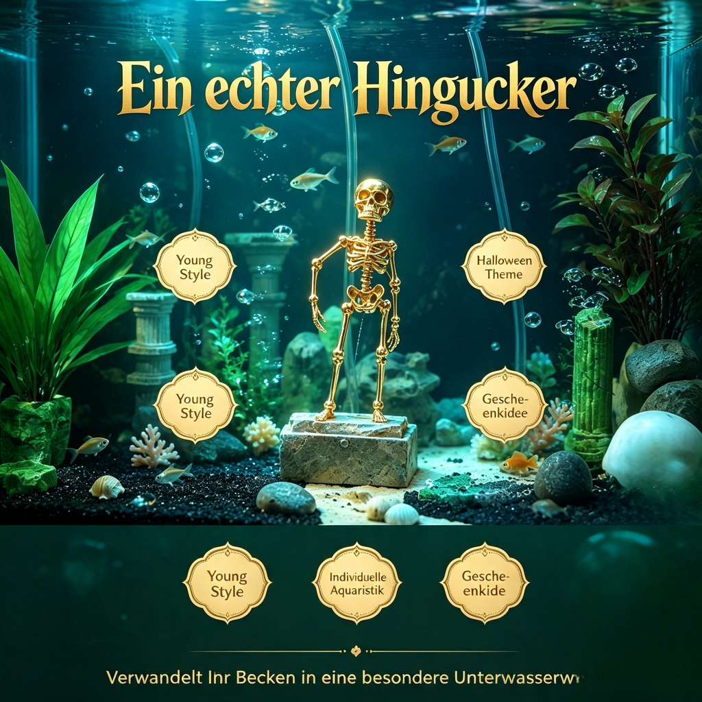 Aquarium Dekoration Skelett mit Belüftungsfunktion – Sprudelstein Deko Figur für Fischbecken – Ungiftig, Sauerstoff-Anreicherung durch Luftblasen