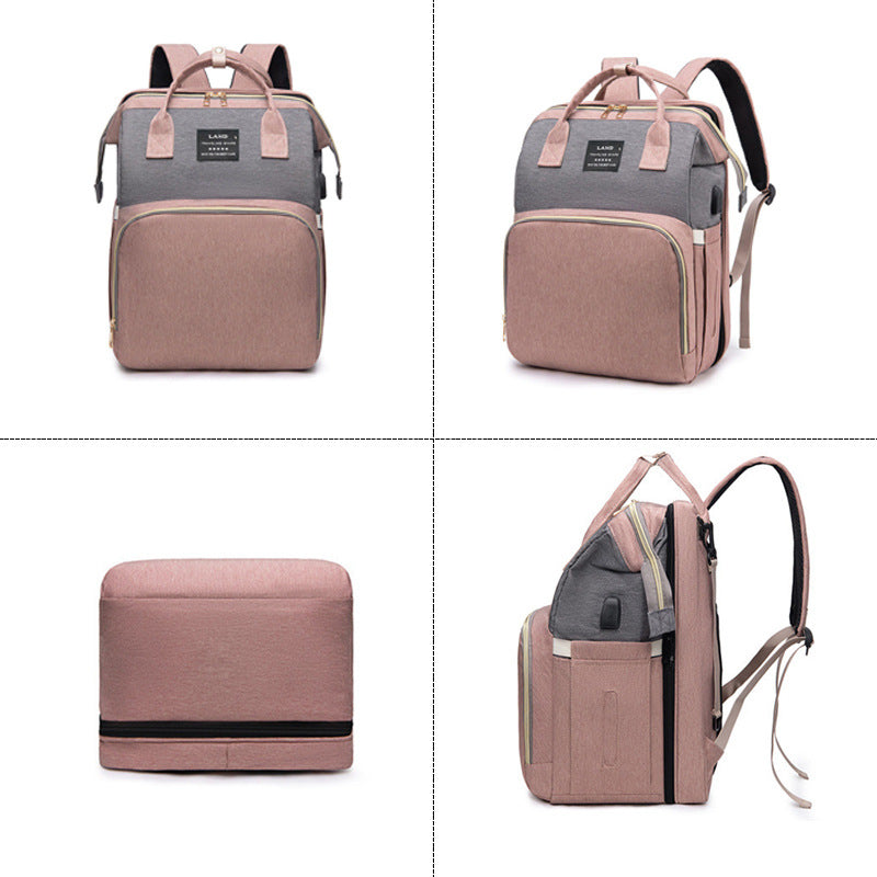 Multifunktionaler Wickelrucksack mit faltbarem Babybett Große Wickeltasche mit isoliertem Flaschenfach Tragbares Reisebett und Mami Rucksack für unterwegs