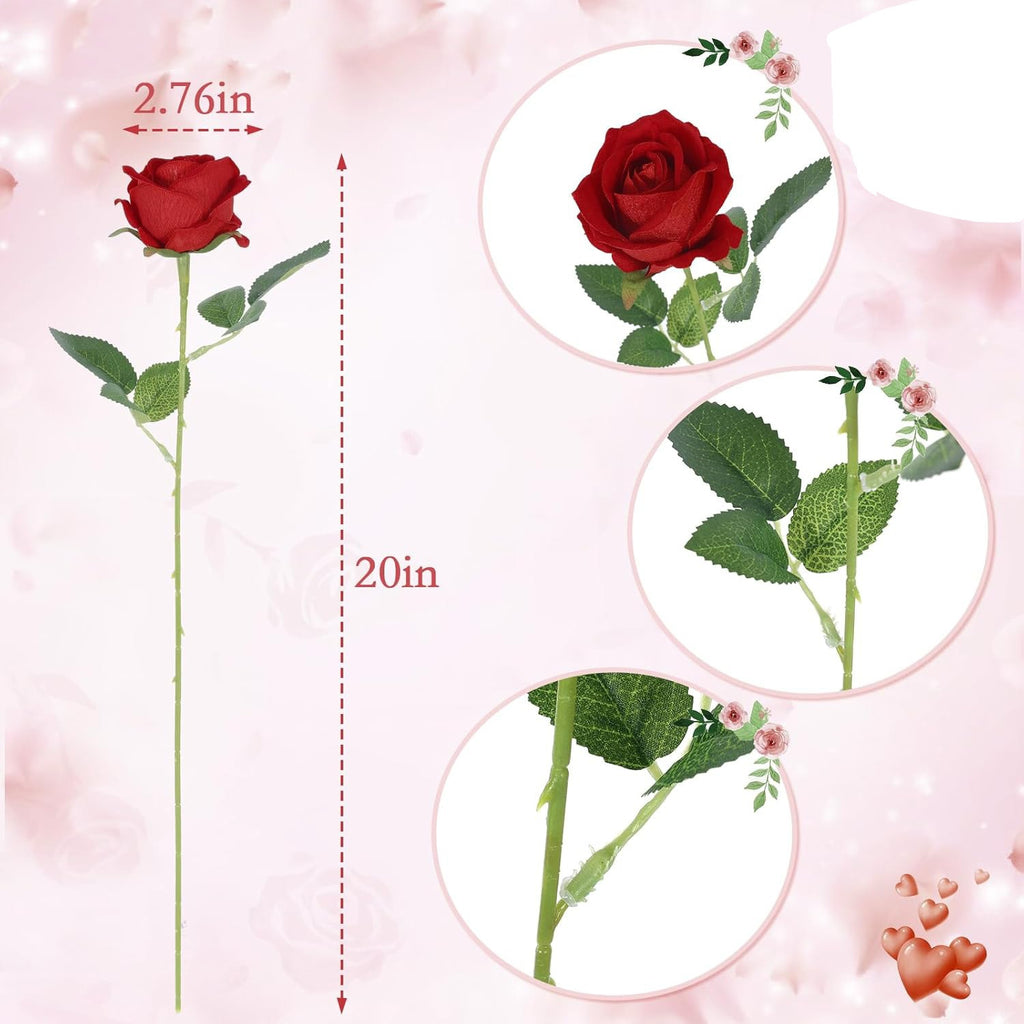 Künstliche Rosen wie echt – 51cm Lange Stiele Seidenblumen für Vase – Real Touch Kunstblumen Bouquet für Wohnzimmer & Esstisch – Romantische Tischdeko für Valentinstag & Hochzeit