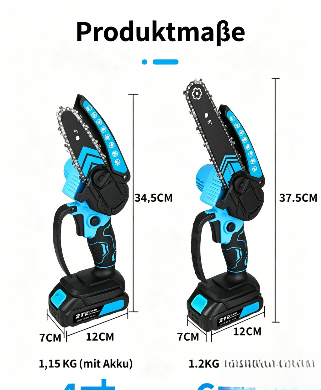 6 Zoll Mini-Akku-Kettensäge Set: Einhand-Kettensäge mit 2 Akkus, 2 Ketten & Koffer