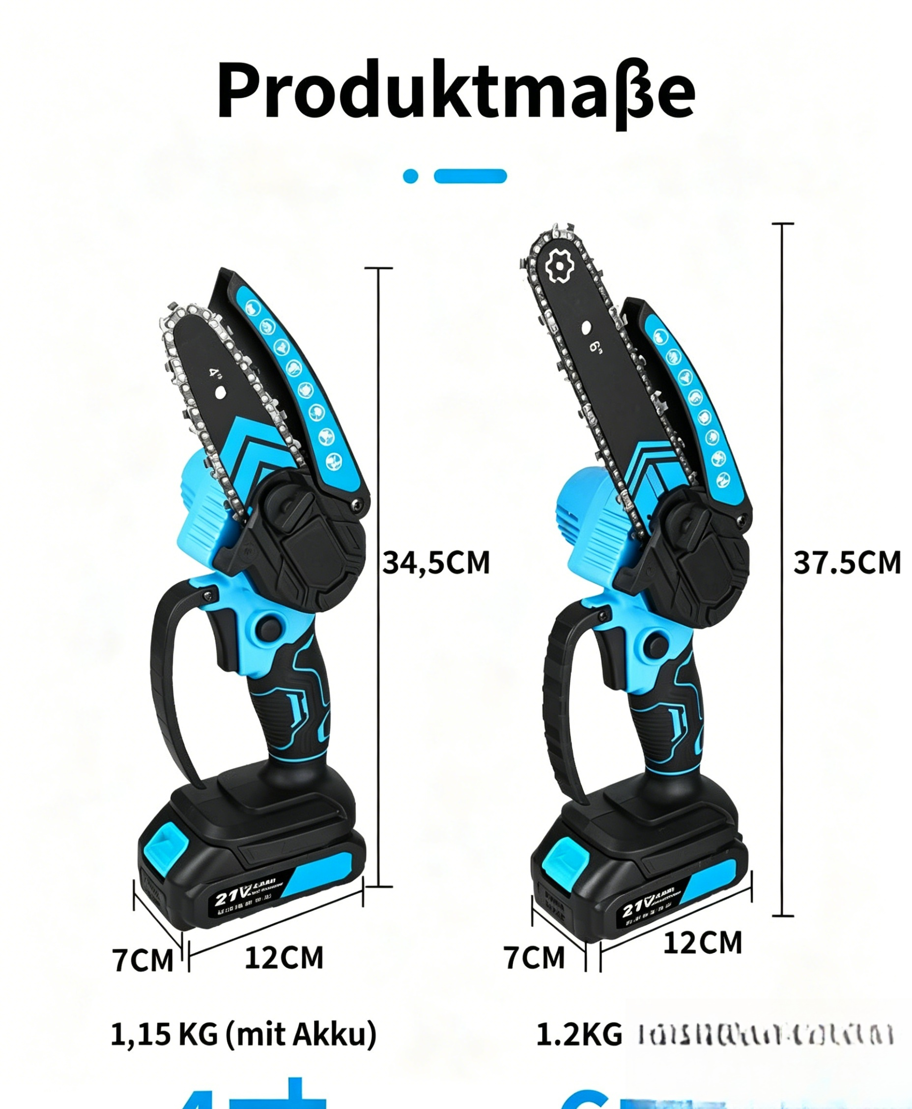 6 Zoll Mini-Akku-Kettensäge Set: Einhand-Kettensäge mit 2 Akkus, 2 Ketten & Koffer