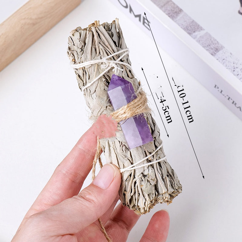 Premium Salbei Räucher-Set – Weißer Salbei aus Kalifornien mit Edelstein-Kristallsäule – Spirituelles Reinigungs-Set für Zuhause – Meditation & Yoga Zubehör – Natürliches Aroma
