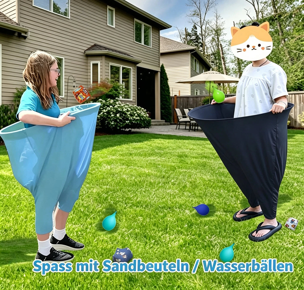 Riesen-Hosen Wurfspiel Set für Kinder & Erwachsene – Lustiges Trichter-Hosen Fangspiel mit Sandbeuteln, Wasserbällen & Luftpumpe für Outdoor, Party & Teambuilding