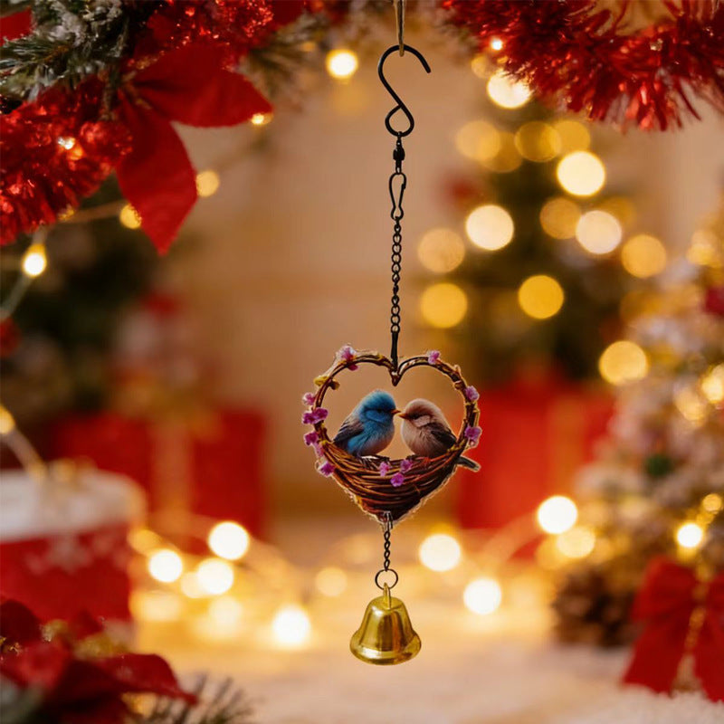 Mini Windspiel Valentinstag – Kleines Herz & Vogel Design 10x10cm – Romantische Fensterdeko & Gartenstecker – Hängende Dekoration für Verliebtsein – Ideales Kleines Geschenk & Mitbringsel