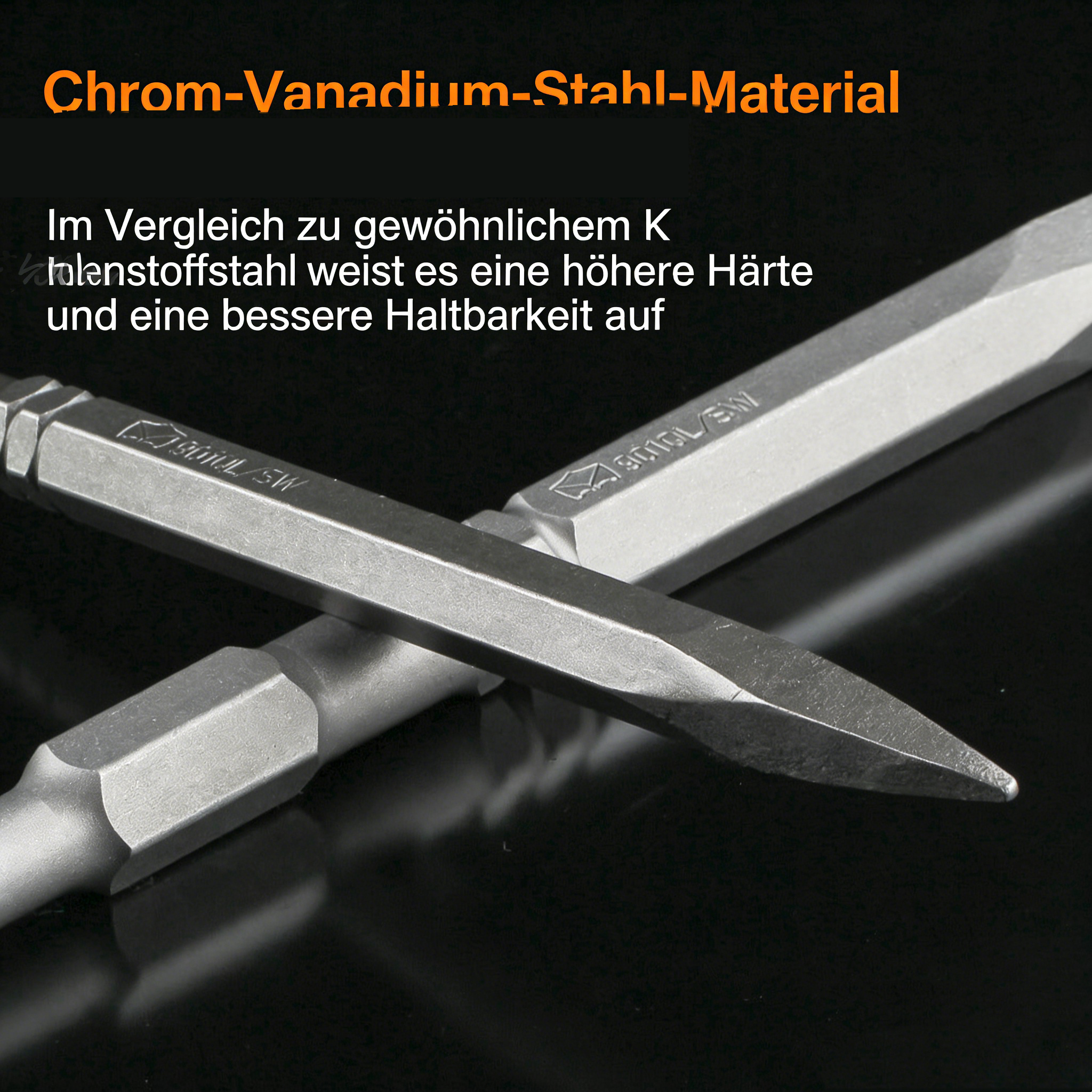 Profi Meißel Set für Bohrhammer & Abbruchhammer – SDS Plus/Max Meißel-Satz mit Flachmeißel, Spitzmeißel & Spatmeißel – Hochwertiger Stahl für Beton & Mauerwerk