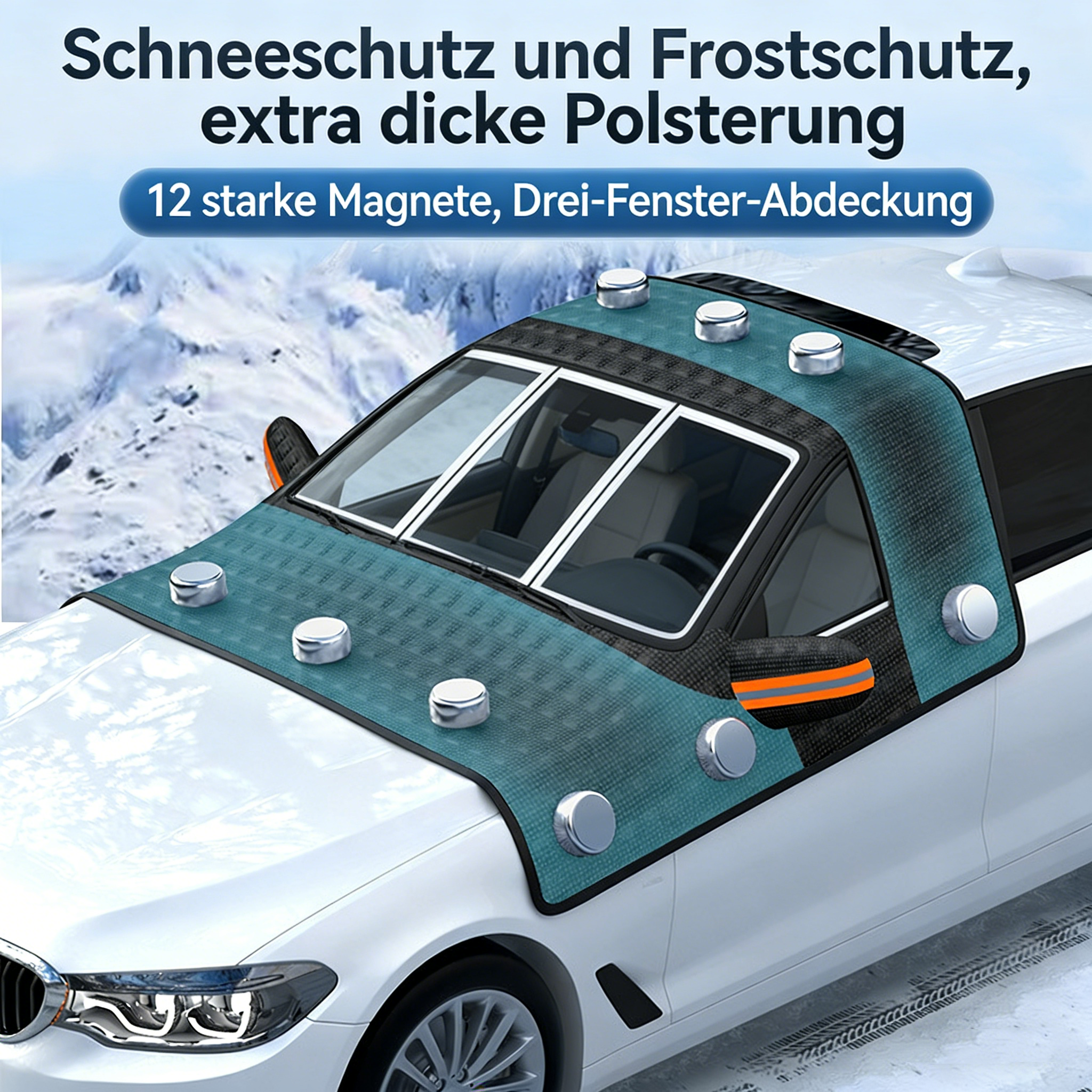Auto Scheibenabdeckung Winter – Frostschutz & Eisschutz – Frontscheibenabdeckung gegen Schnee & Eis – Winddicht & Robust
