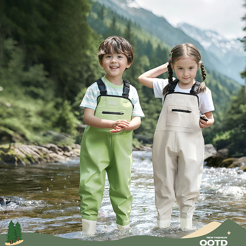Kinder Wathose mit Gummistiefeln 100 Prozent Wasserdicht Anglerhose für Jungen und Mädchen Spielhose zum Wattwandern und Pfützenspringen im Kindergarten Blau