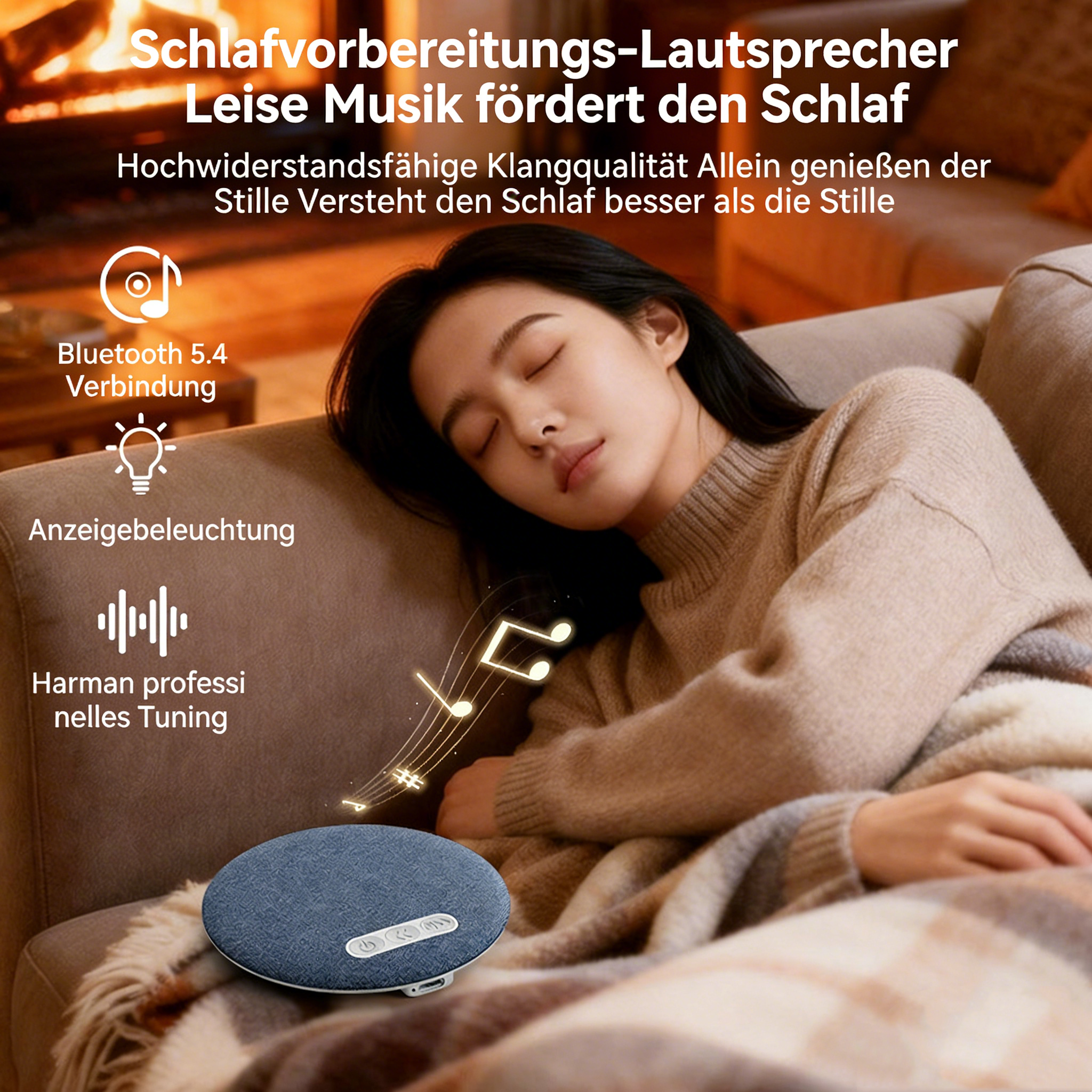 Kissenlautsprecher Bluetooth für besseren Schlaf Tragbare Einschlafhilfe mit Weißem Rauschen X3 Mini Lautsprecher unter dem Kopfkissen für tiefe Entspannung