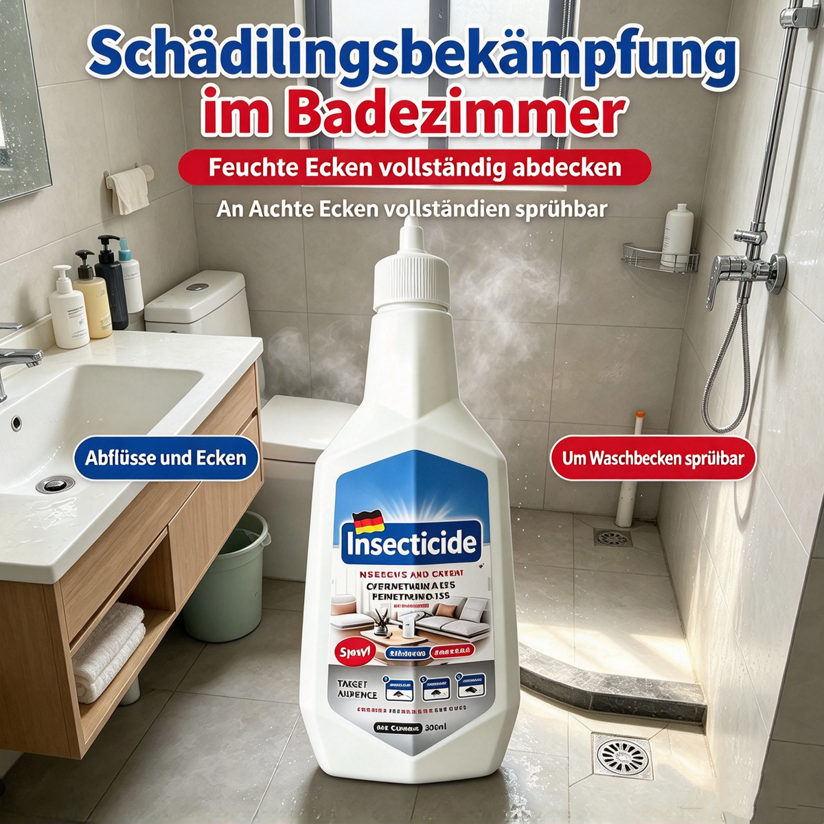 Insektenschutz Spray (300ml) – Universelles Schädlingsspray gegen Kakerlaken, Mücken, Fliegen & Ameisen, Bis zu 3 Monate Langzeitschutz, Geruchsneutral & Farblos für Innen & Außen