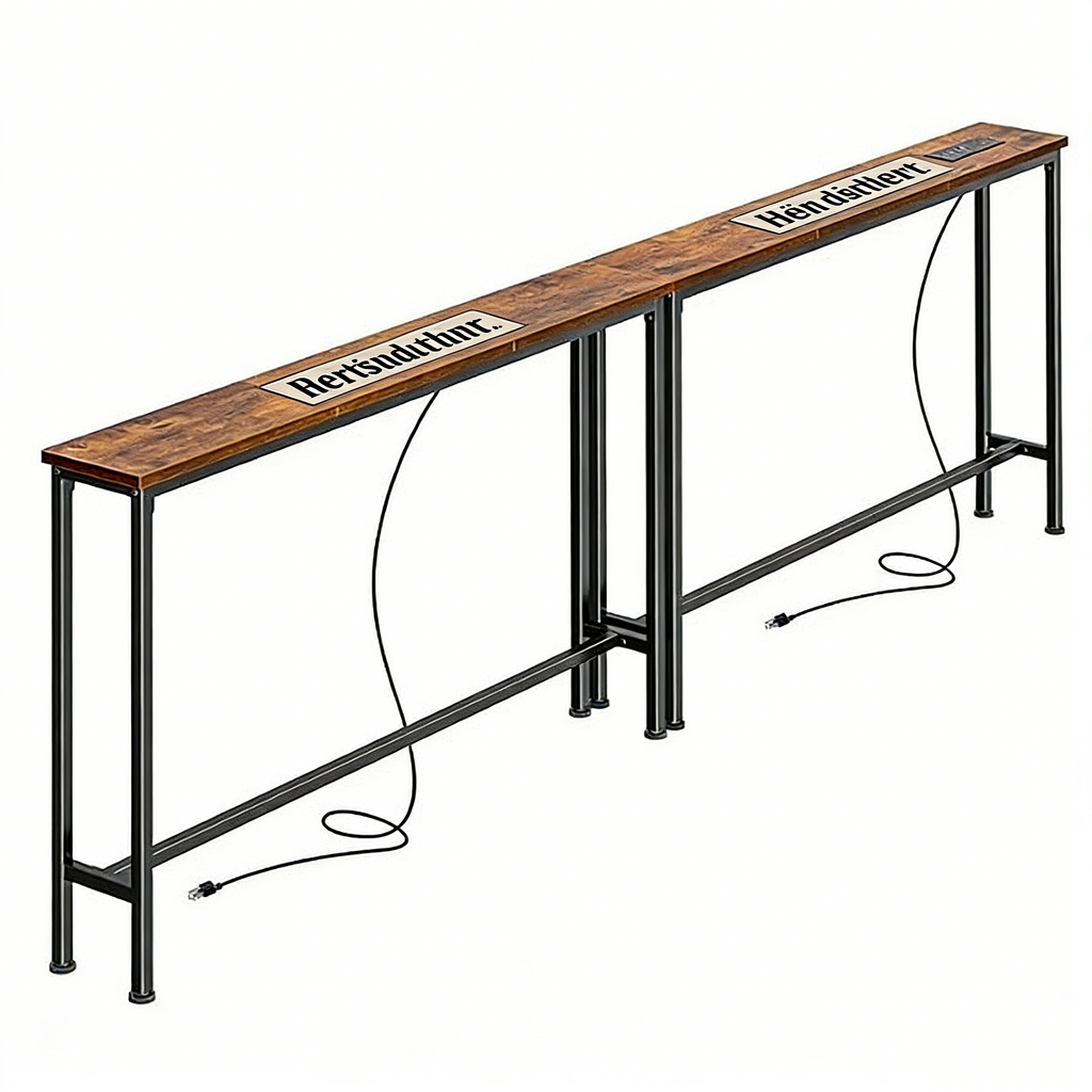 2er-Set Schmale Konsolentische mit Steckdosen – Langer Sofatisch mit Ladestation – Platzsparender Flur-Beistelltisch mit USB-Anschlüssen für Flur & Wohnzimmer