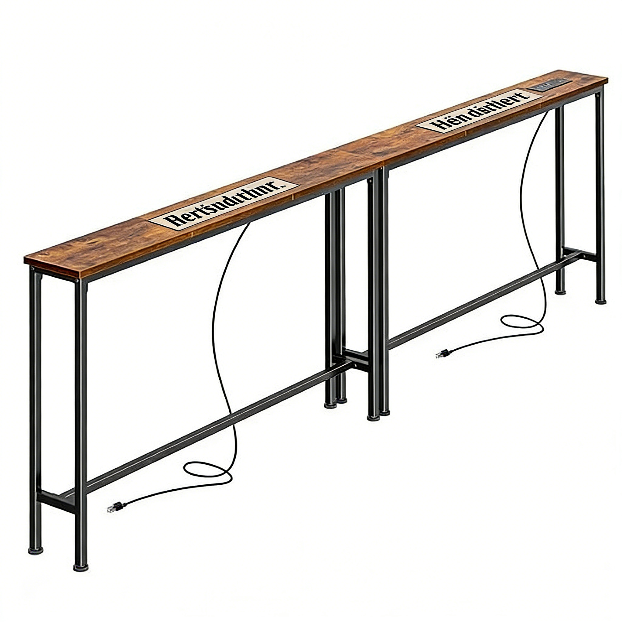 2er-Set Schmale Konsolentische mit Steckdosen – Langer Sofatisch mit Ladestation – Platzsparender Flur-Beistelltisch mit USB-Anschlüssen für Flur & Wohnzimmer