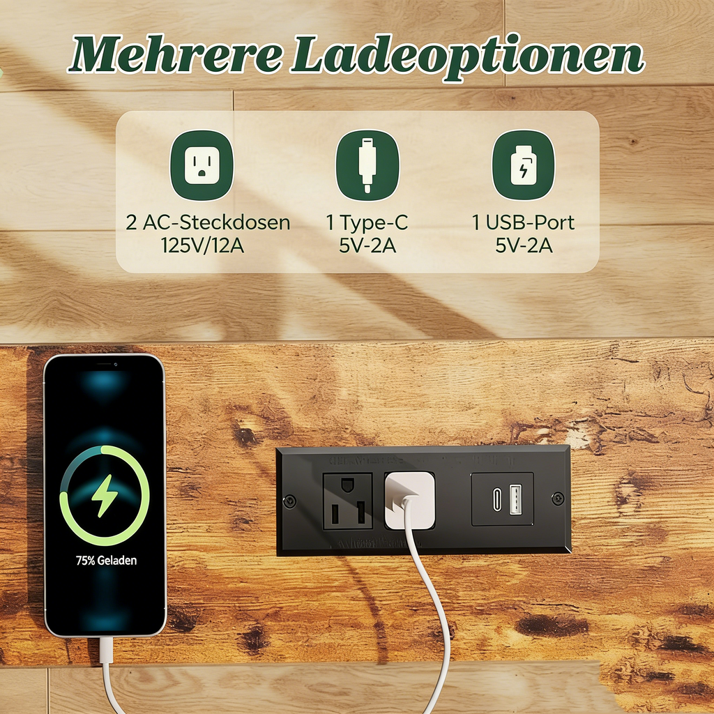 2er-Set Schmale Konsolentische mit Steckdosen – Langer Sofatisch mit Ladestation – Platzsparender Flur-Beistelltisch mit USB-Anschlüssen für Flur & Wohnzimmer