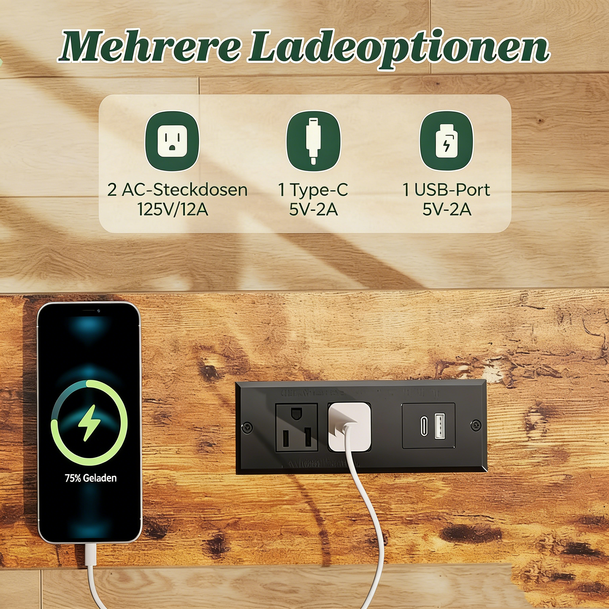 2er-Set Schmale Konsolentische mit Steckdosen – Langer Sofatisch mit Ladestation – Platzsparender Flur-Beistelltisch mit USB-Anschlüssen für Flur & Wohnzimmer