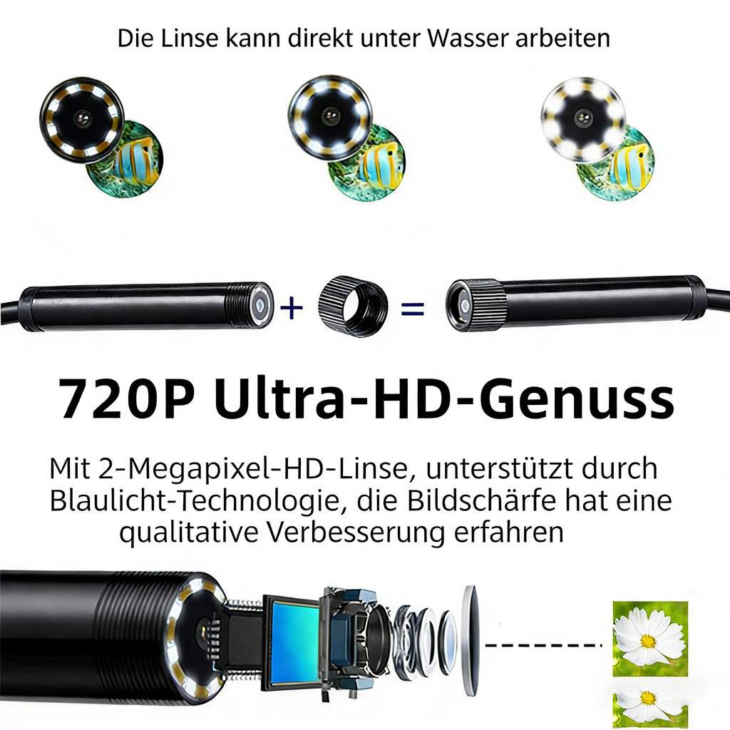 3-in-1 HD Endoskop Kamera – WiFi Endoskop für iOS, Android & PC – Wasserdichte IP67 Inspektionskamera für Rohrleitungen & KFZ – Hochauflösendes Industrie-Endoskop