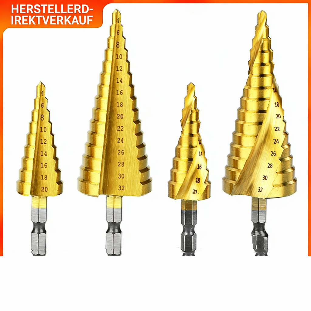 3-teiliges Stufenbohrer Set HSS Titan – Kegelbohrer mit Sechskantschaft für Metall & Holz – Multifunktionaler Schälbohrer & Lochknacker zum Erweitern & Entgraten