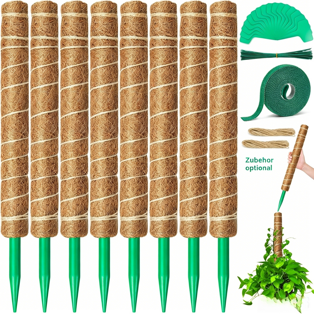 Erweiterbares Kokosstab Set für Kletterpflanzen: Natürliche Rankhilfe mit Bindeband & Pflanzenstecker für Monstera