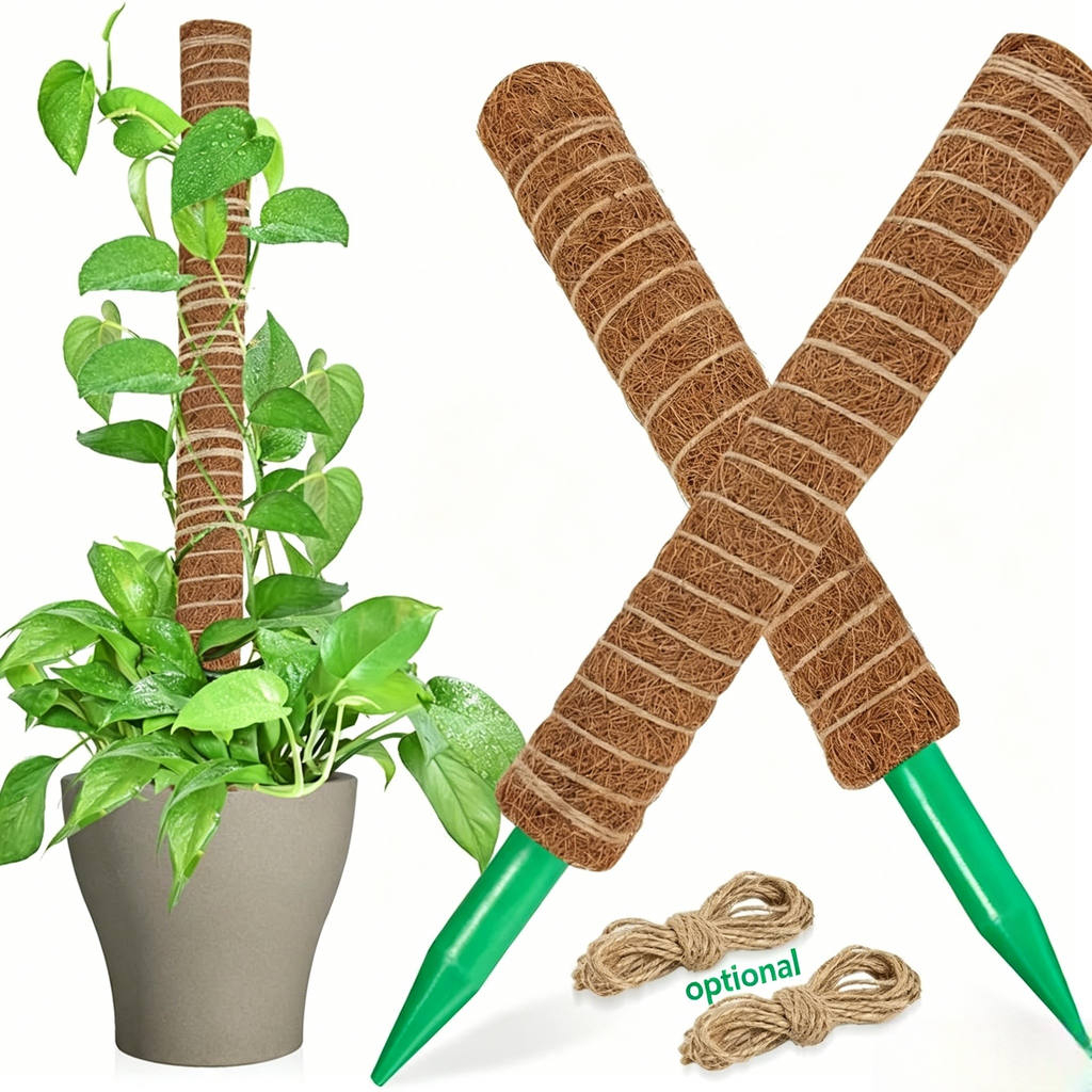 Erweiterbares Kokosstab Set für Kletterpflanzen: Natürliche Rankhilfe mit Bindeband & Pflanzenstecker für Monstera