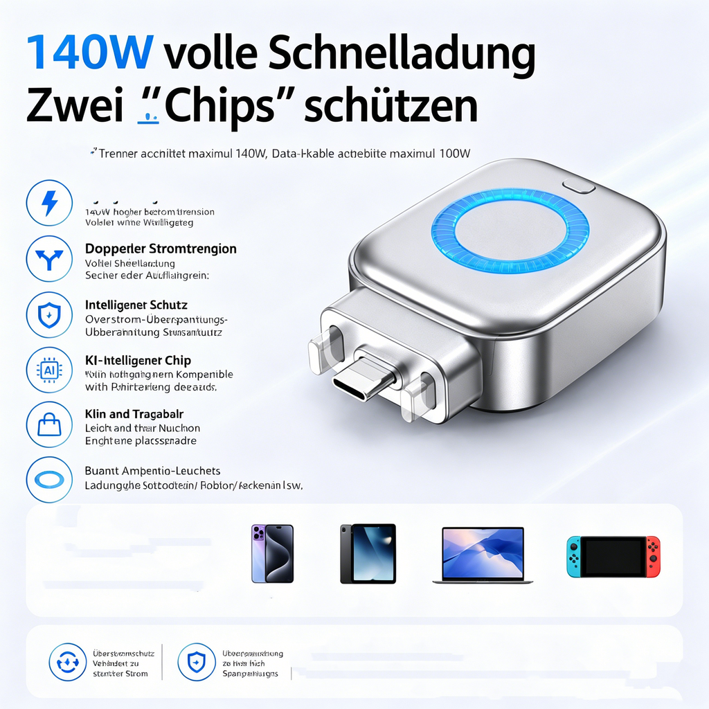 120W Schnellladekabel mit automatischer Abschaltung: Intelligentes USB-C Ladekabel für Akkuschutz