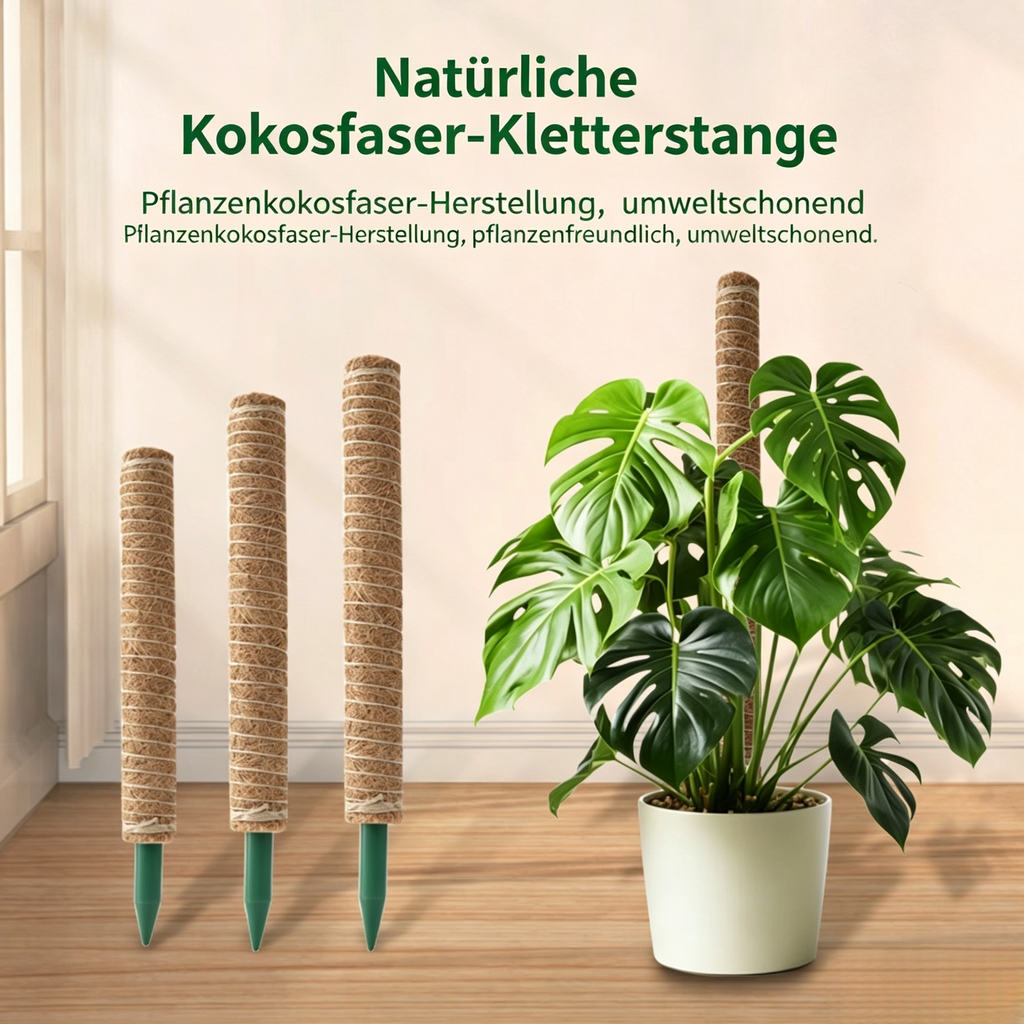 Erweiterbares Kokosstab Set für Kletterpflanzen: Natürliche Rankhilfe mit Bindeband & Pflanzenstecker für Monstera
