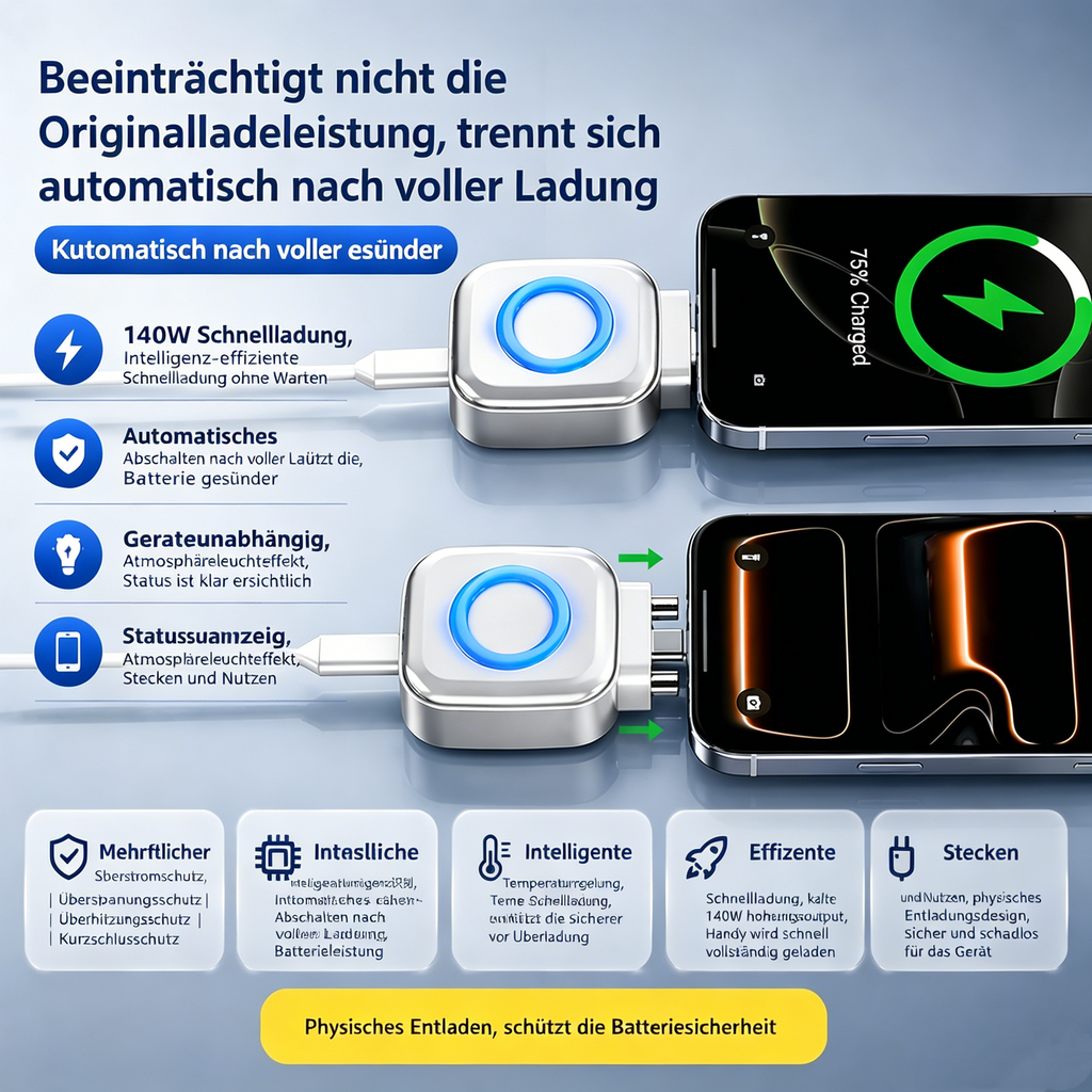 120W Schnellladekabel mit automatischer Abschaltung: Intelligentes USB-C Ladekabel für Akkuschutz