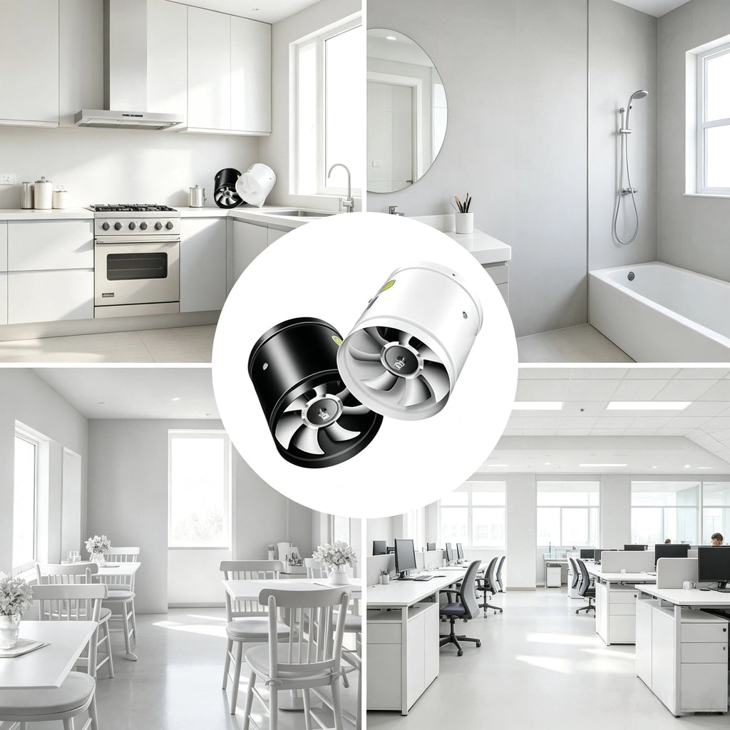 Rohrlüfter  Kanalventilator – Leistungsstarker Rohrventilator für Bad, Küche, Keller & Growbox – Starke Abluft & Zuluft Ventilator (Schwarz/Weiß)