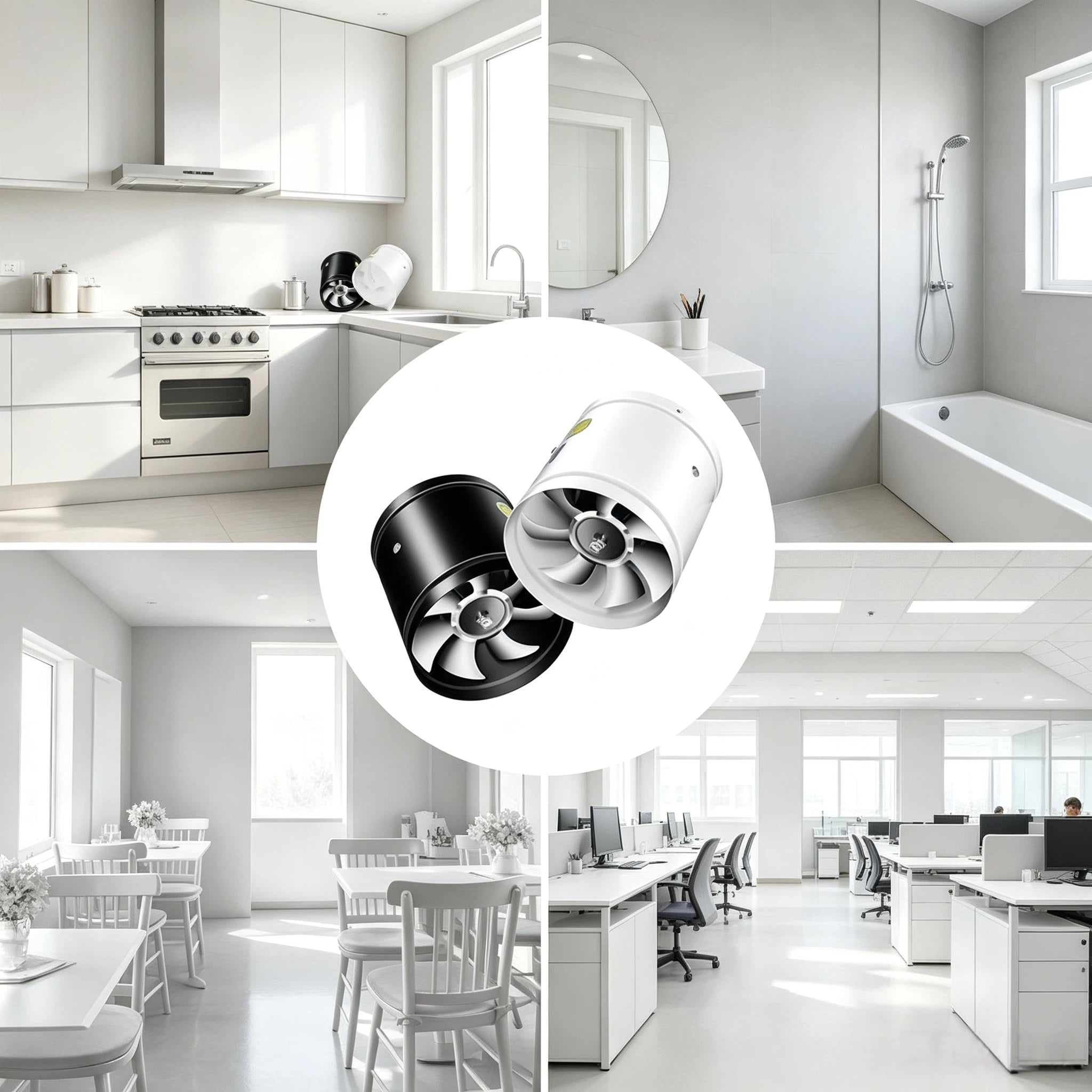 Rohrlüfter  Kanalventilator – Leistungsstarker Rohrventilator für Bad, Küche, Keller & Growbox – Starke Abluft & Zuluft Ventilator (Schwarz/Weiß)