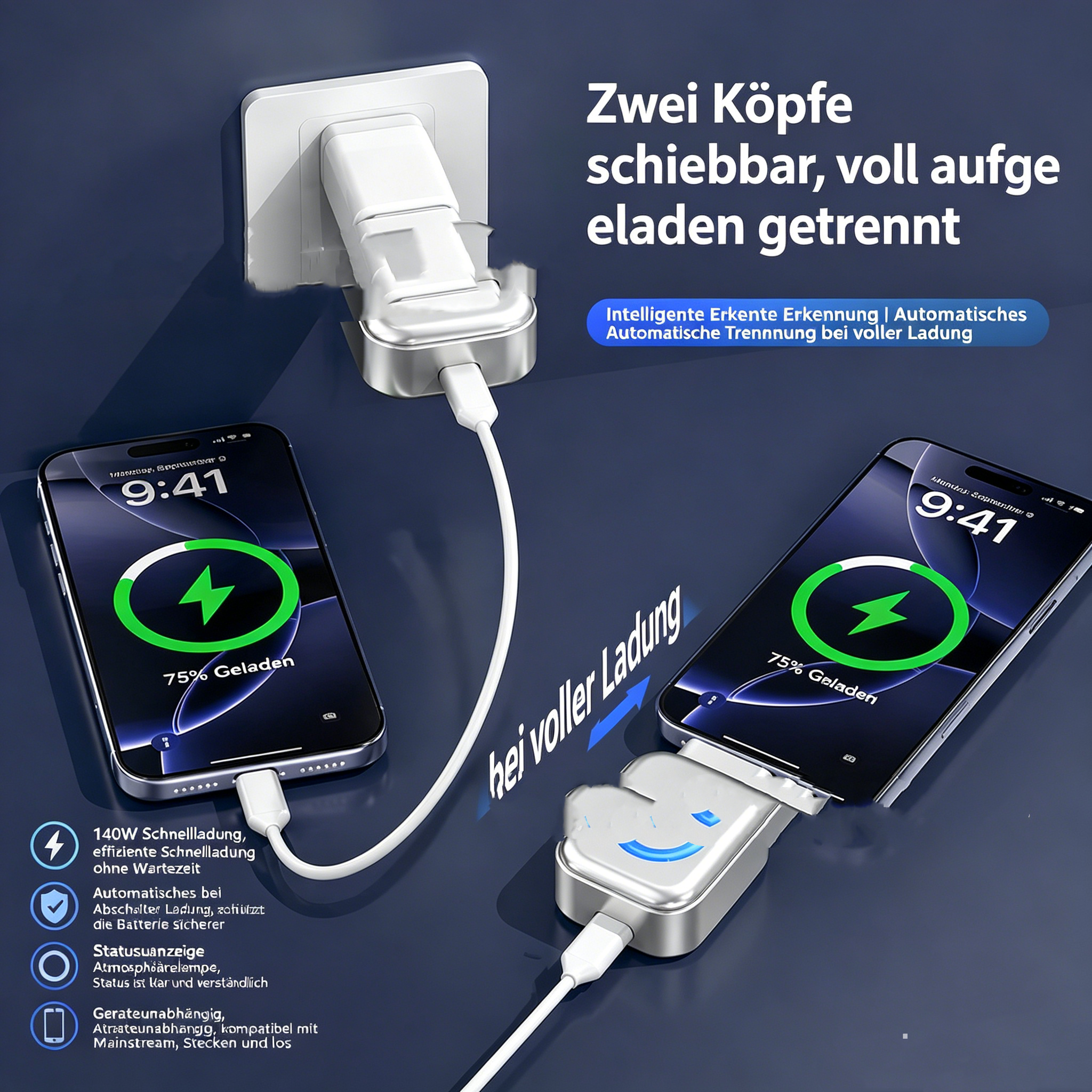 120W Schnellladekabel mit automatischer Abschaltung: Intelligentes USB-C Ladekabel für Akkuschutz