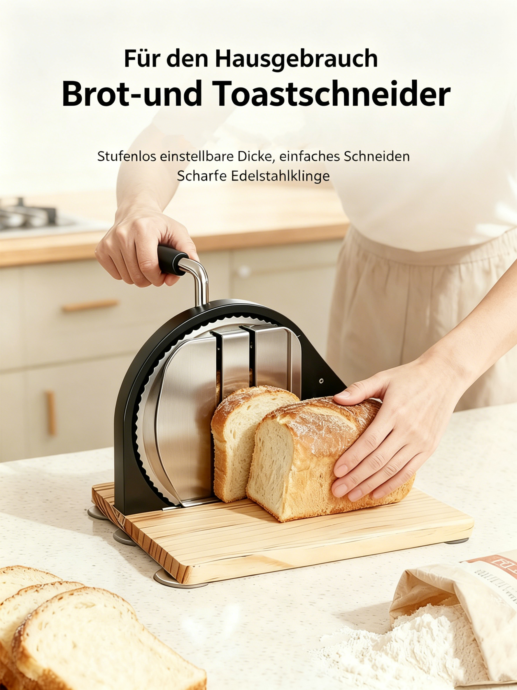 Manuelle Brotschneidemaschine mit verstellbarer Stärke: Praktischer Brotschneider für Toast & Brot