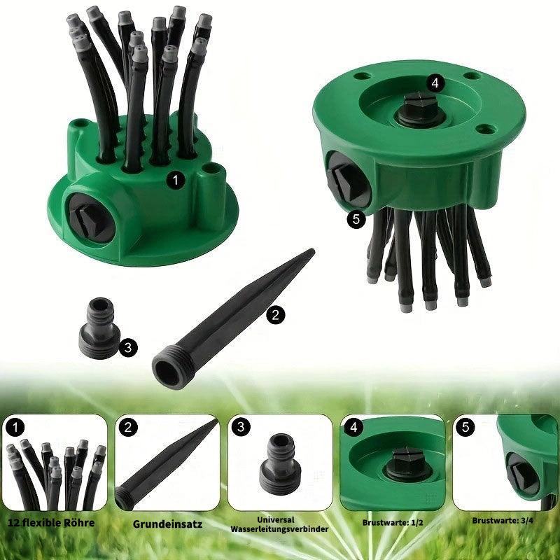 360° Automatischer Garten-Sprinkler mit Mehrfachdüsen | Bewässerungssystem & Rasenregner für Garten, Pflanzen, Rasenpfleg