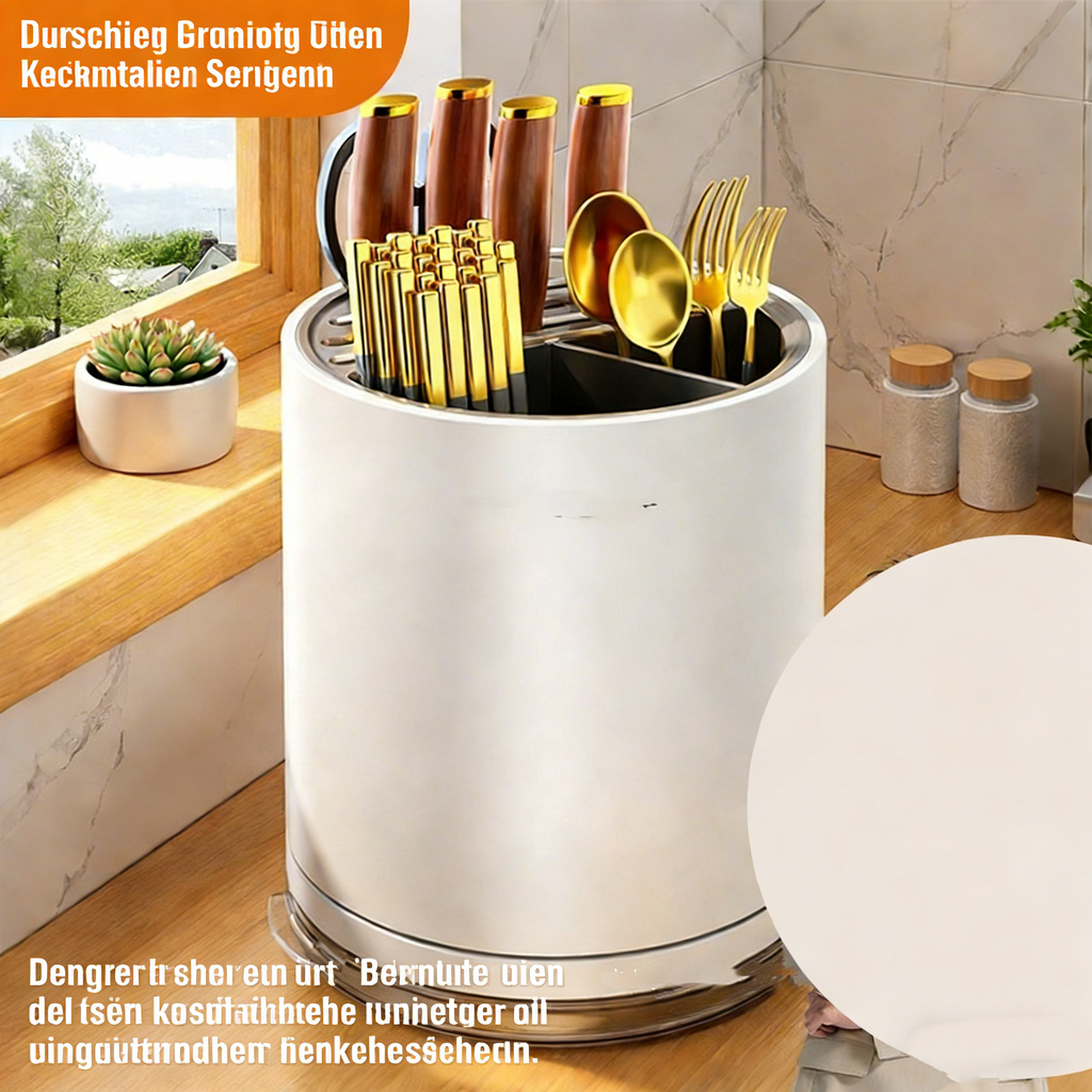360° Rotierender Messerblock ohne Messer – Multifunktionaler Küchenorganisator für Messer, Besteck & Utensilien – Messerhalter mit Besteckkorb – Platzsparende Küchenablage