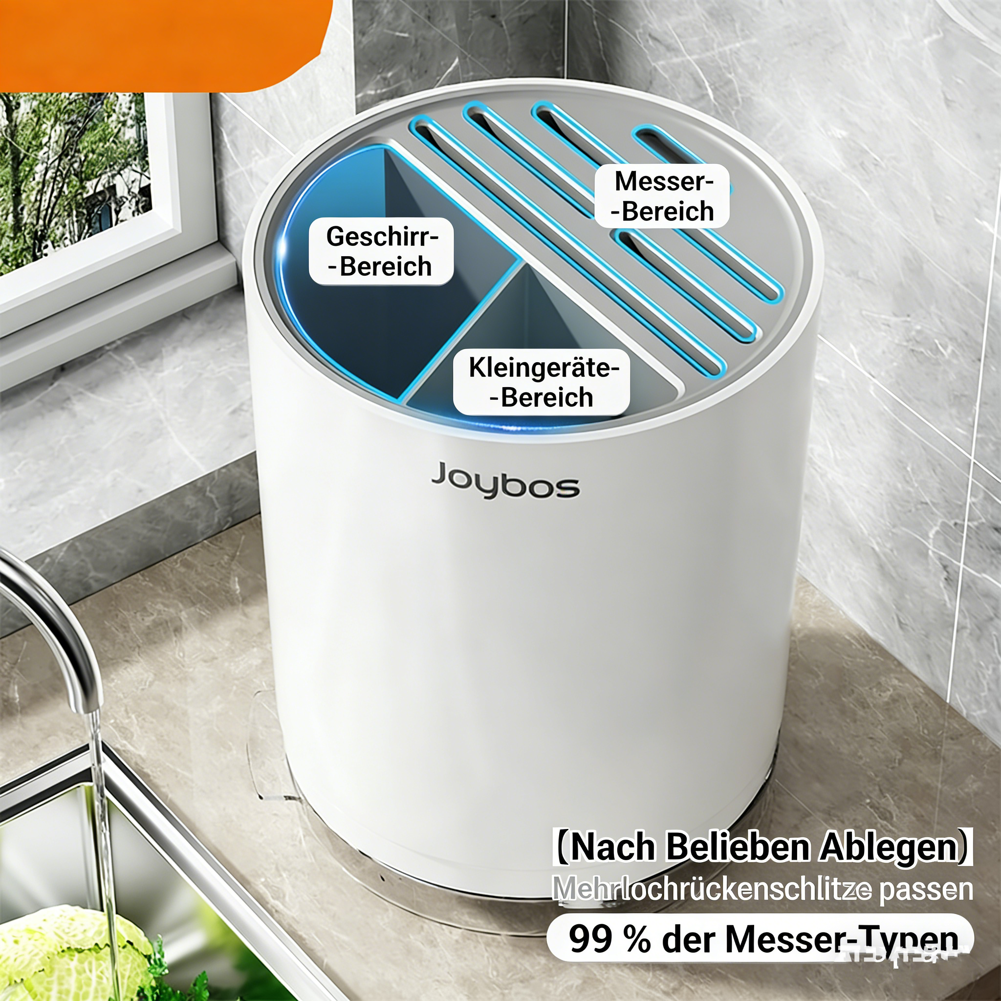 360° Rotierender Messerblock ohne Messer – Multifunktionaler Küchenorganisator für Messer, Besteck & Utensilien – Messerhalter mit Besteckkorb – Platzsparende Küchenablage