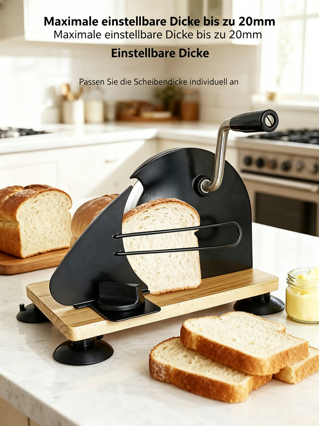 Manuelle Brotschneidemaschine mit verstellbarer Stärke: Praktischer Brotschneider für Toast & Brot