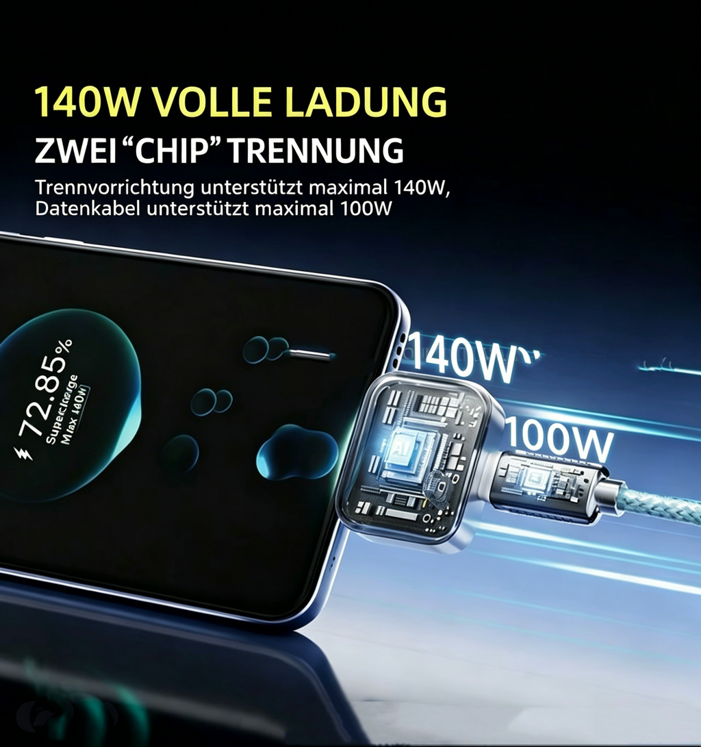 120W Schnellladekabel mit automatischer Abschaltung: Intelligentes USB-C Ladekabel für Akkuschutz