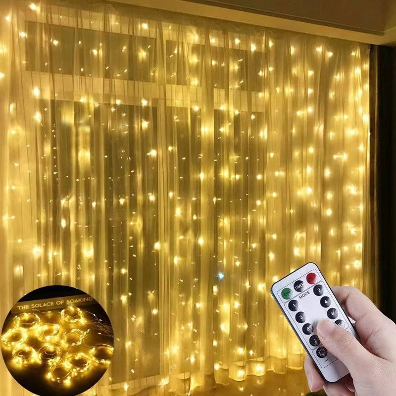 Solar Vorhang Lichterkette Außen 3x2m – LED Lichtvorhang mit Fernbedienung & Haken, IP65 Wasserdicht, 8 Modi, Für Garten, Terrasse, Balkon & Hochzeit (Warmweiß)