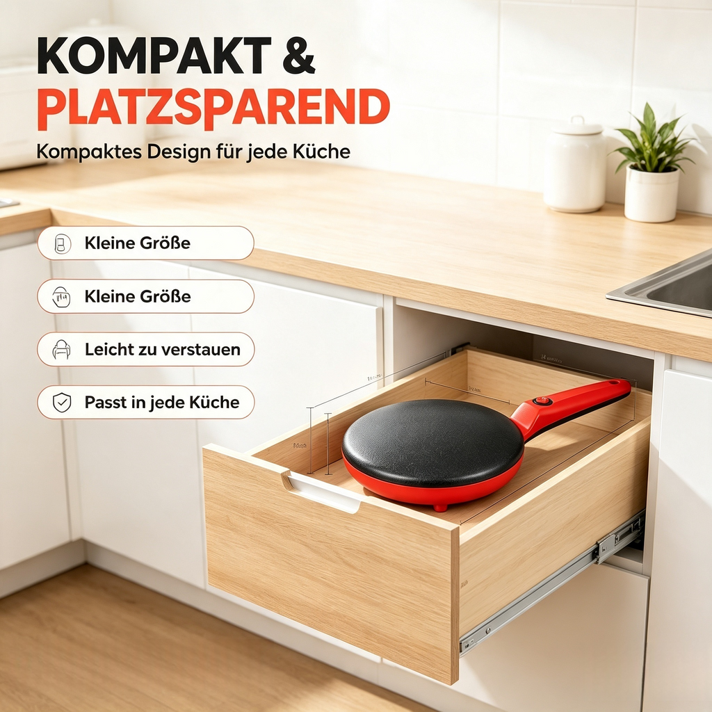 Elektrischer Crêpes-Maker 650W – Antihaft Pfannkuchenmaker mit 1-Knopf-Bedienung – Schneller & Leichter Crepe Maker für Hauchdünne Crêpes, Pancakes & Tortillas (Rot / Schwarz)