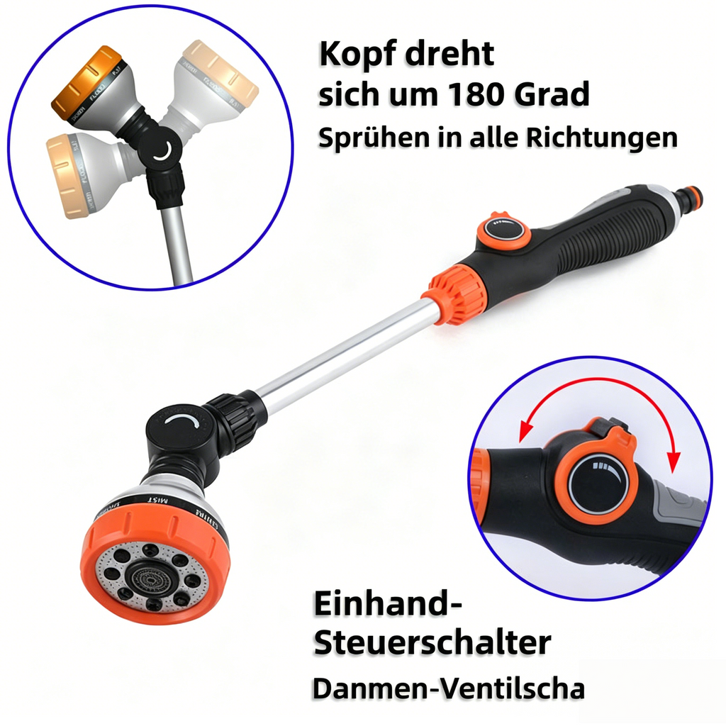 Multifunktions Gießstab für den Garten: Langer Bewässerungsstab mit verstellbarem Sprühkopf