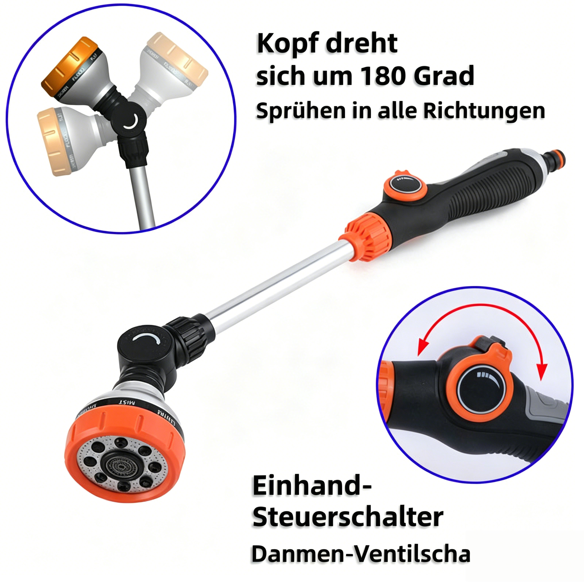 Multifunktions Gießstab für den Garten: Langer Bewässerungsstab mit verstellbarem Sprühkopf