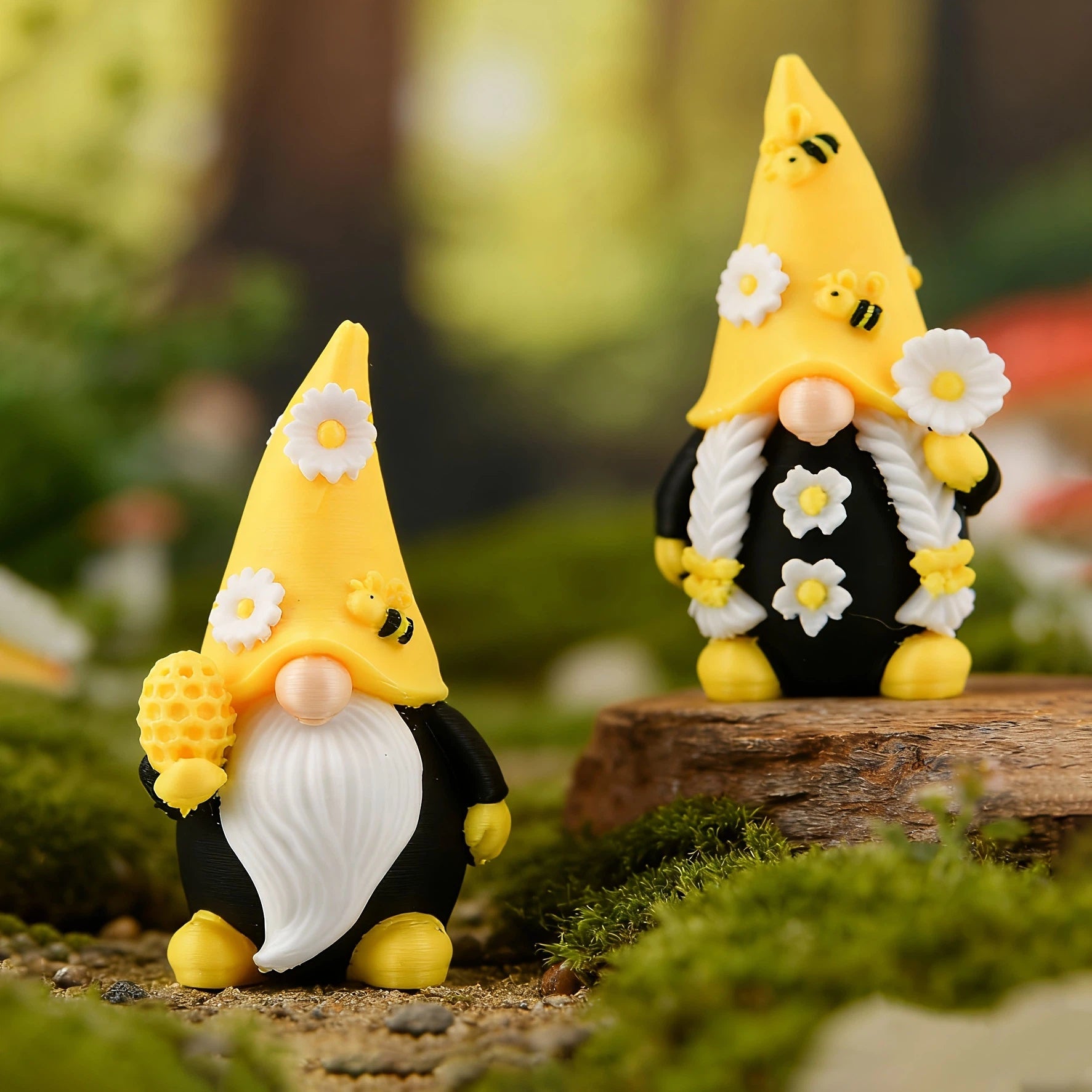 4er-Set Bienen-Wichtel Figuren – Niedliche Gartenzwerge im Bienen- & Blumen-Design, Miniatur Deko-Gnome aus Harz für Garten, Balkon, Blumenkübel & Tischdeko