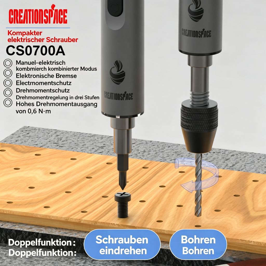 CS0802A Mini-Akkuschrauber Set: 2-in-1 Bohrschrauber mit All-in-One Bit-Set