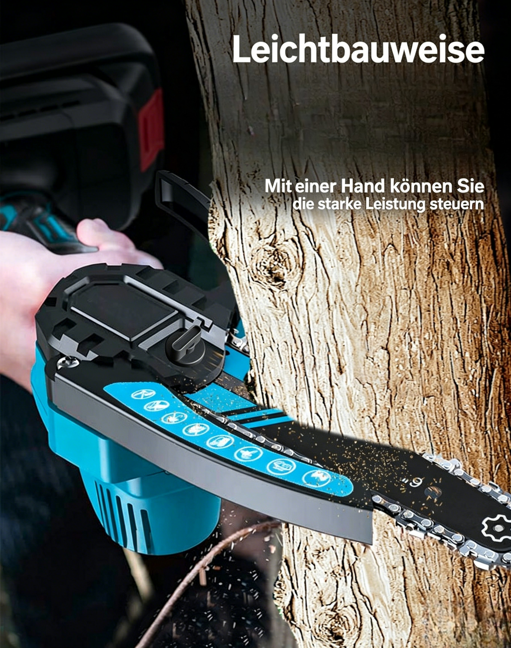 6 Zoll Mini-Akku-Kettensäge Set: Einhand-Kettensäge mit 2 Akkus, 2 Ketten & Koffer