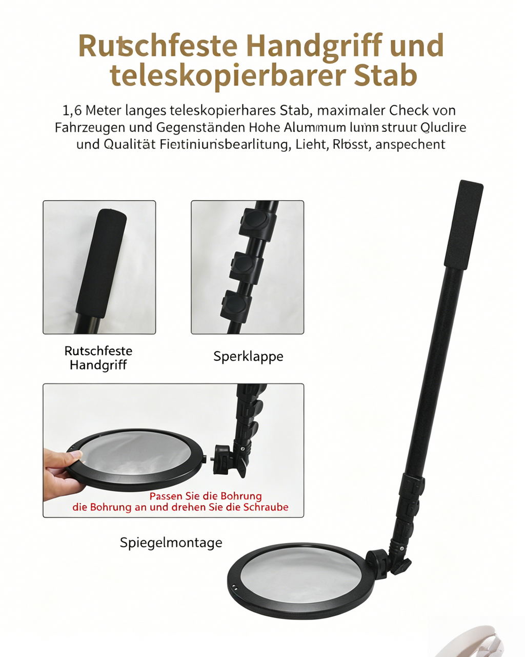V16 Kontrollspiegel mit LED-Beleuchtung: 16cm Acryl Konvexspiegel für Unterboden- & Fahrzeugkontrolle