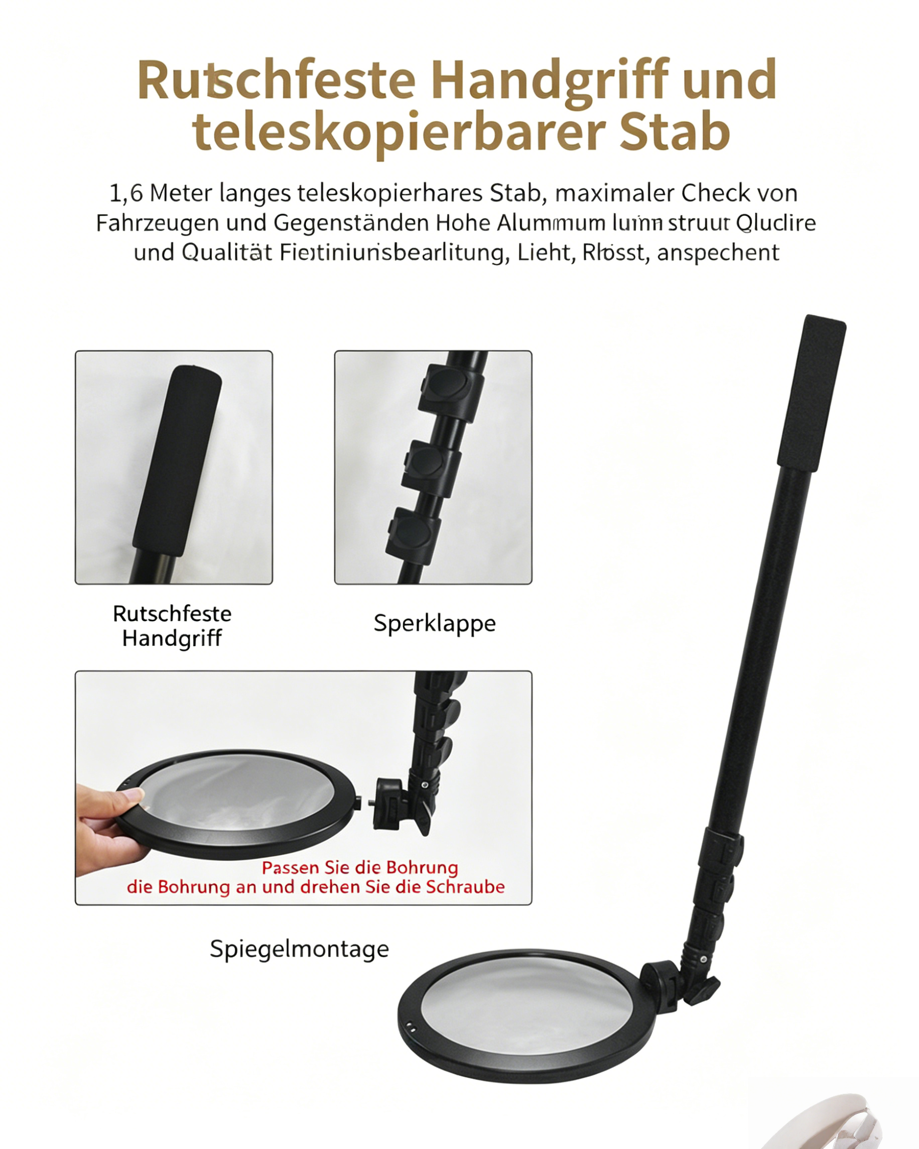 V16 Kontrollspiegel mit LED-Beleuchtung: 16cm Acryl Konvexspiegel für Unterboden- & Fahrzeugkontrolle